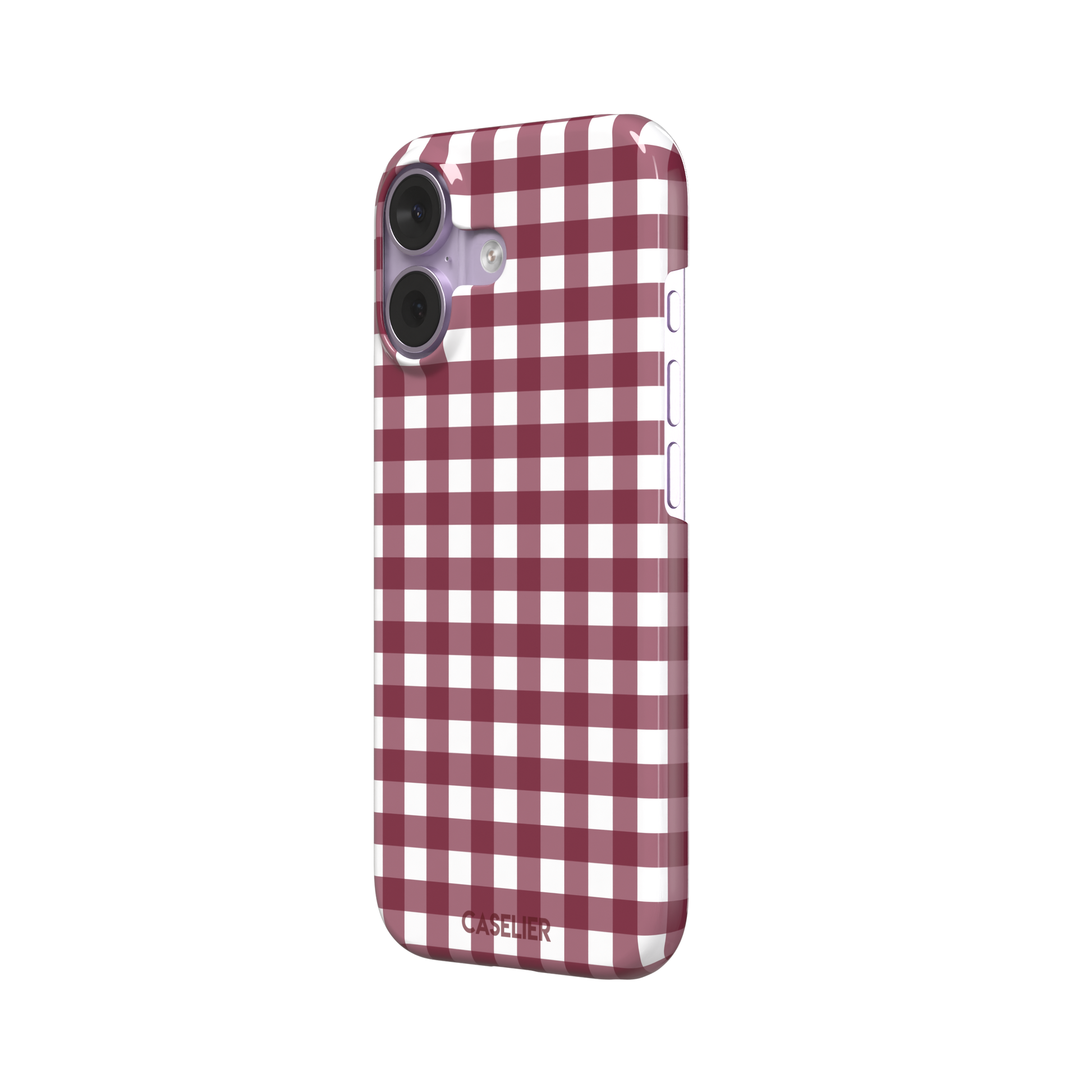 Plaid gingham check phone case in deep burgundy and white, phone case by Caselier — snap case, right view