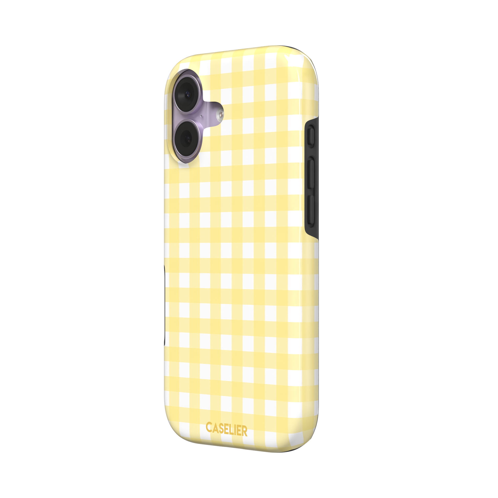 Plaid gingham check phone case in pastel yellow and white, phone case by Caselier — tough case, right view