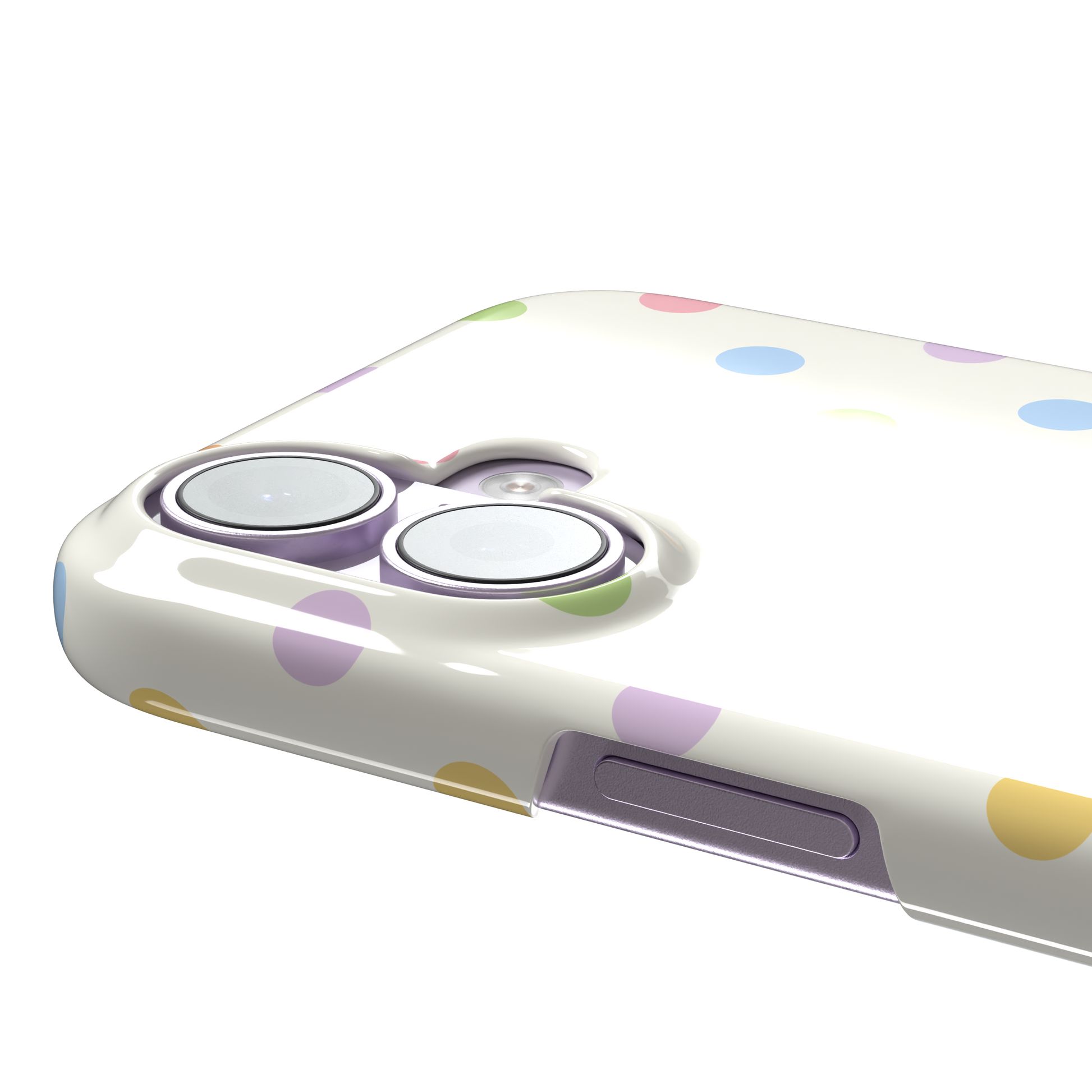 Polka Dots, multicolour pastel polka dots on a cream background, snap case, volume buttons detail, phone case by Caselier