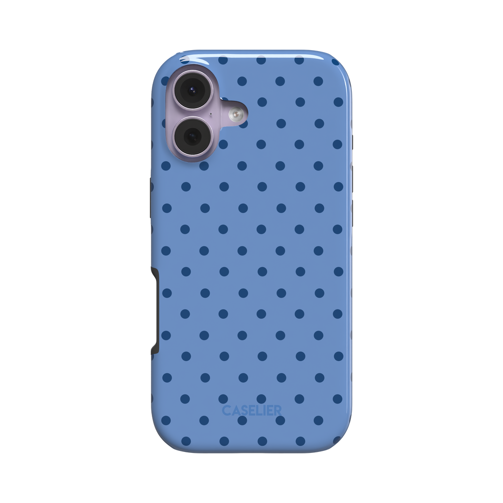 Polka Freckles phone case in cornflower blue with tone-on-tone navy polka dot pattern, glossy finish, phone case by Caselier - tough case, front view | Caselier