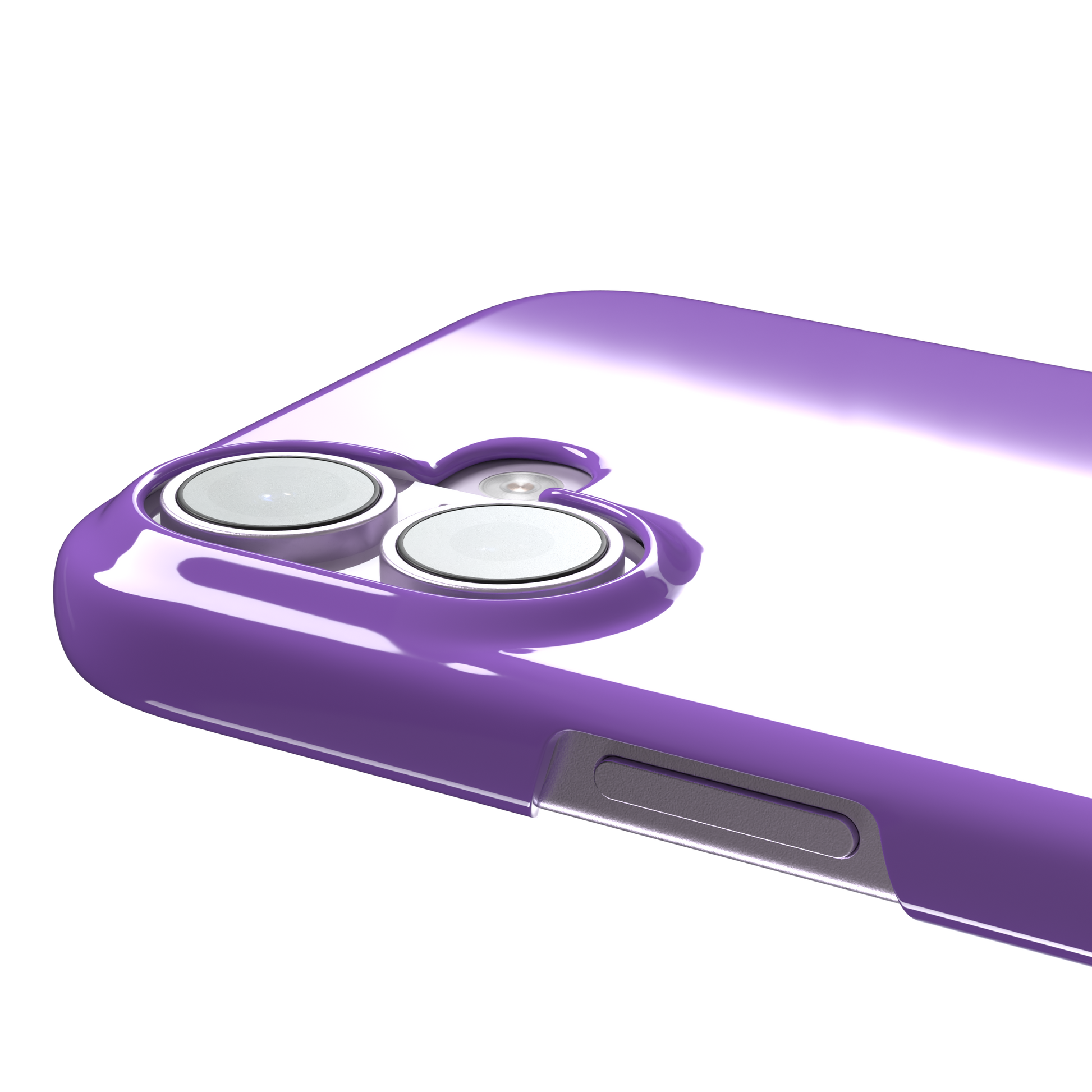 Solid medium violet phone case in a balanced mid-tone purple, phone case by Caselier — snap case, volume buttons detail