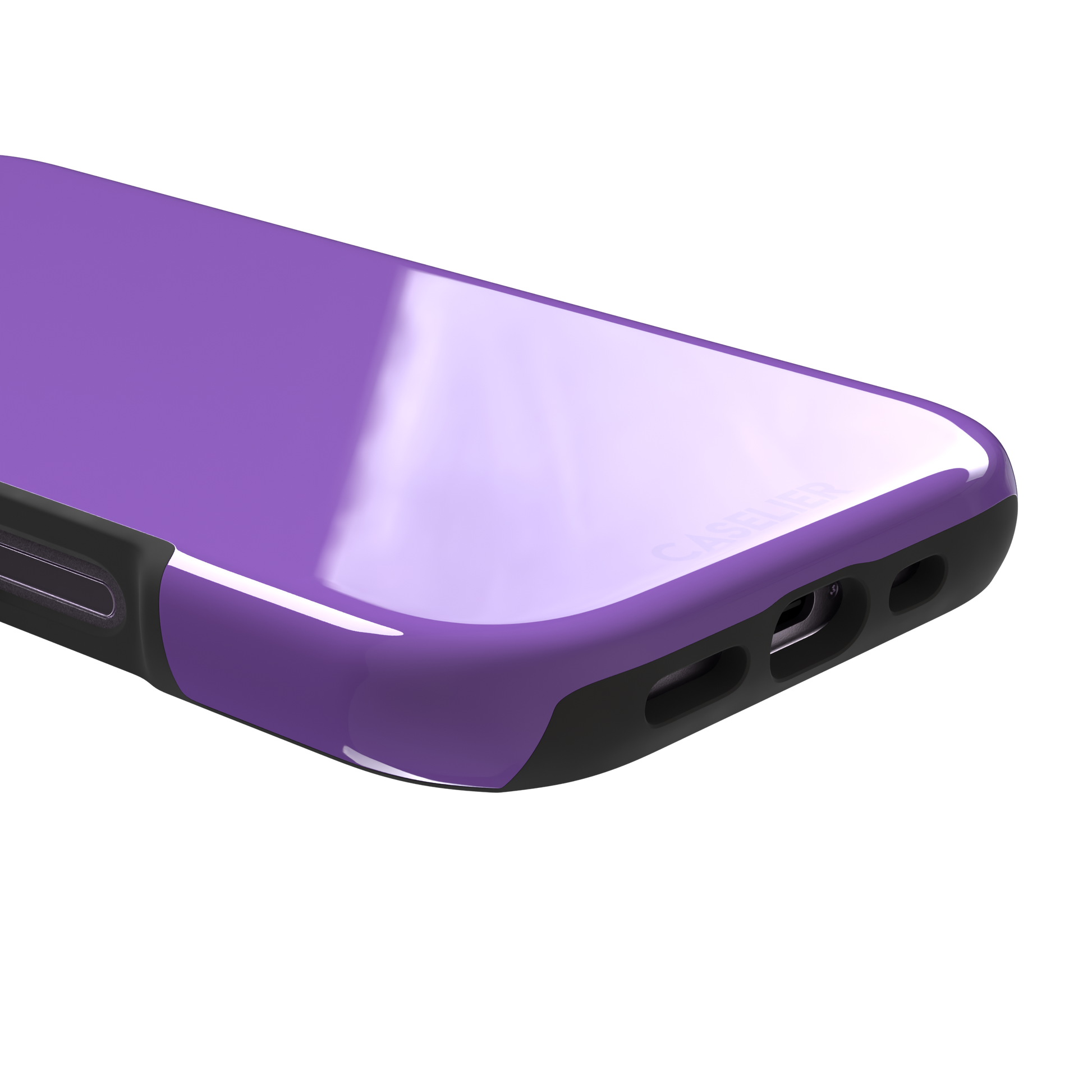 Solid medium violet phone case in a balanced mid-tone purple, phone case by Caselier — tough case, charging port detail