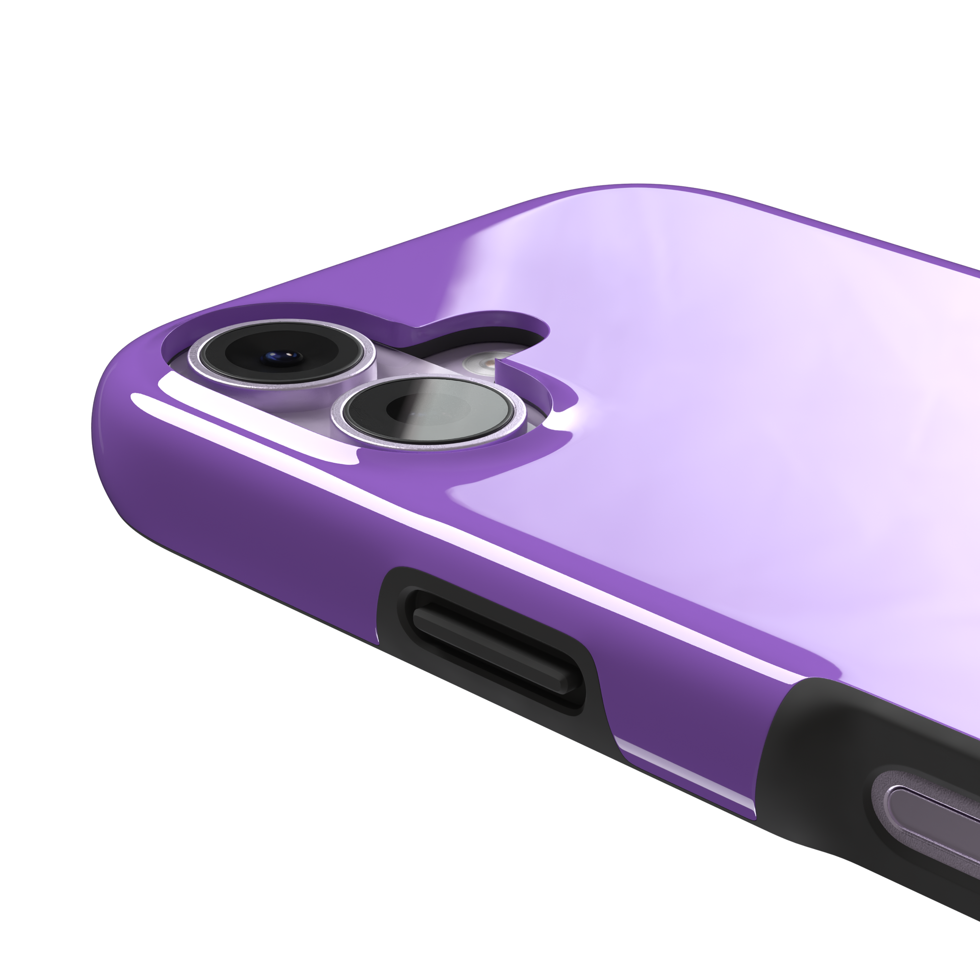 Solid medium violet phone case in a balanced mid-tone purple, phone case by Caselier — tough case, volume buttons detail