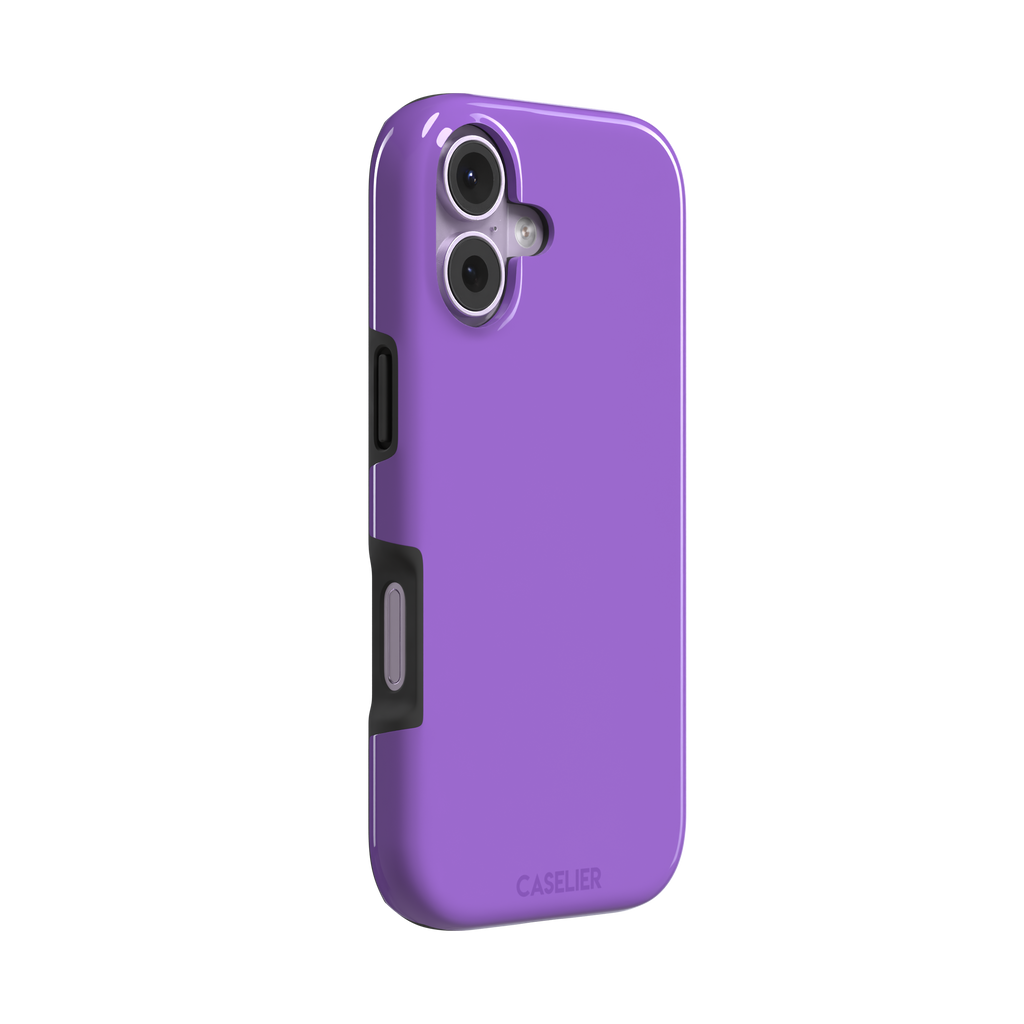 Solid medium violet phone case in a balanced mid-tone purple, phone case by Caselier — tough case, left view