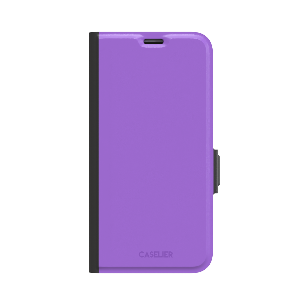 Solid medium violet phone case in a balanced mid-tone purple, phone case by Caselier — wallet case, front view