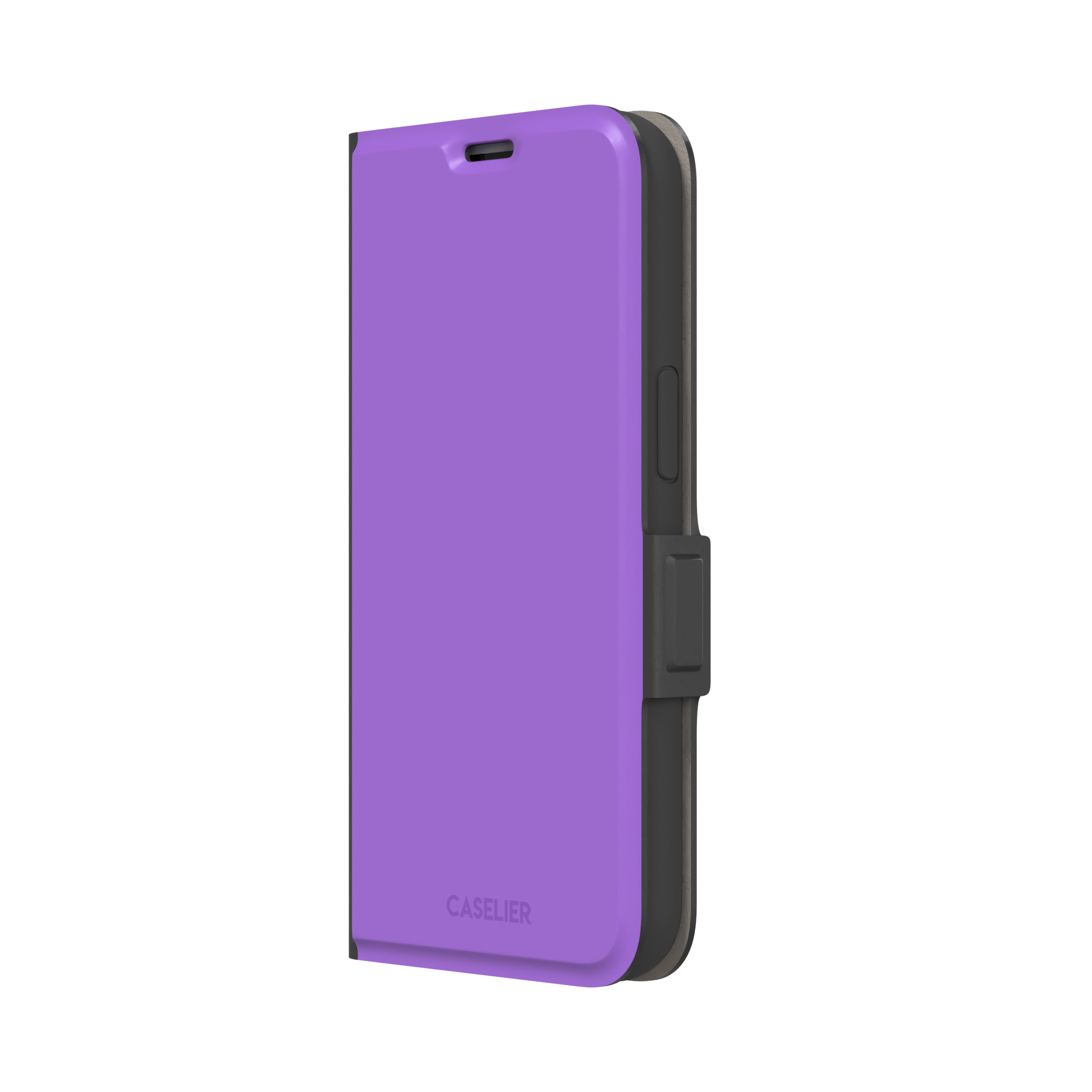 Solid medium violet phone case in a balanced mid-tone purple, phone case by Caselier — wallet case, right view
