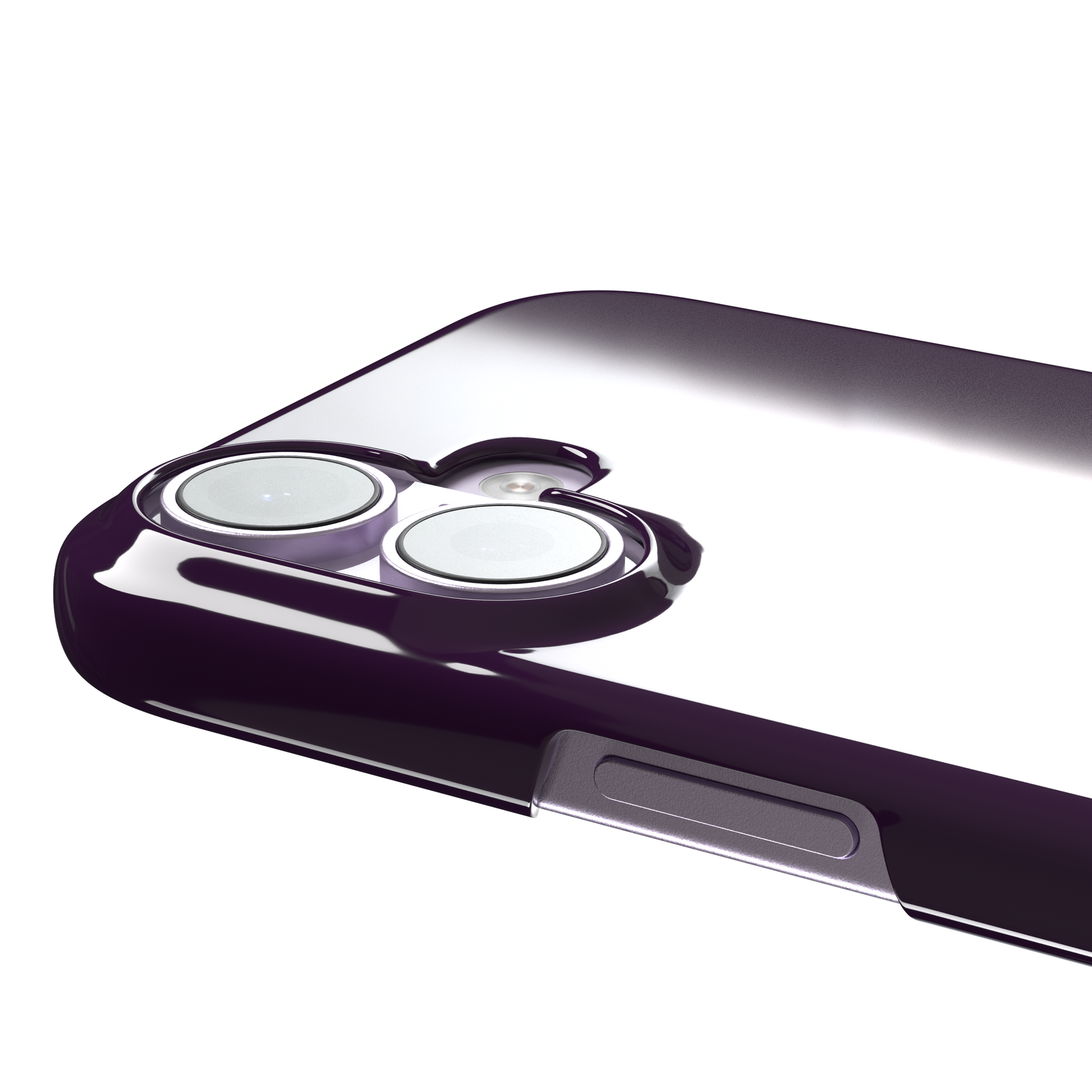 Solid deep plum phone case in a dark, rich aubergine tone, phone case by Caselier — snap case, volume buttons detail