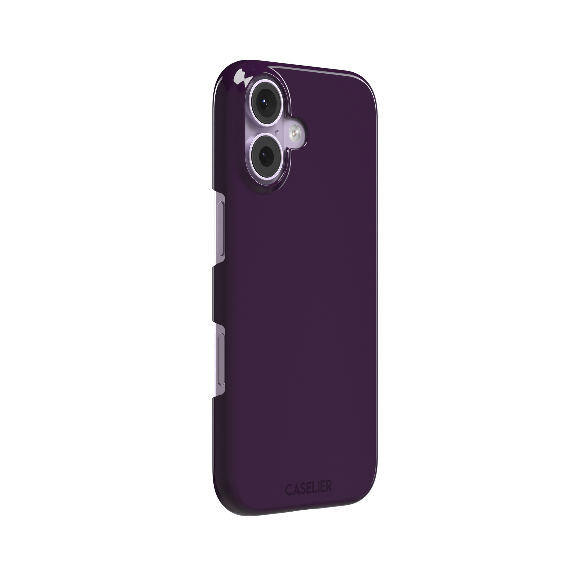 Solid deep plum phone case in a dark, rich aubergine tone, phone case by Caselier — snap case, left view