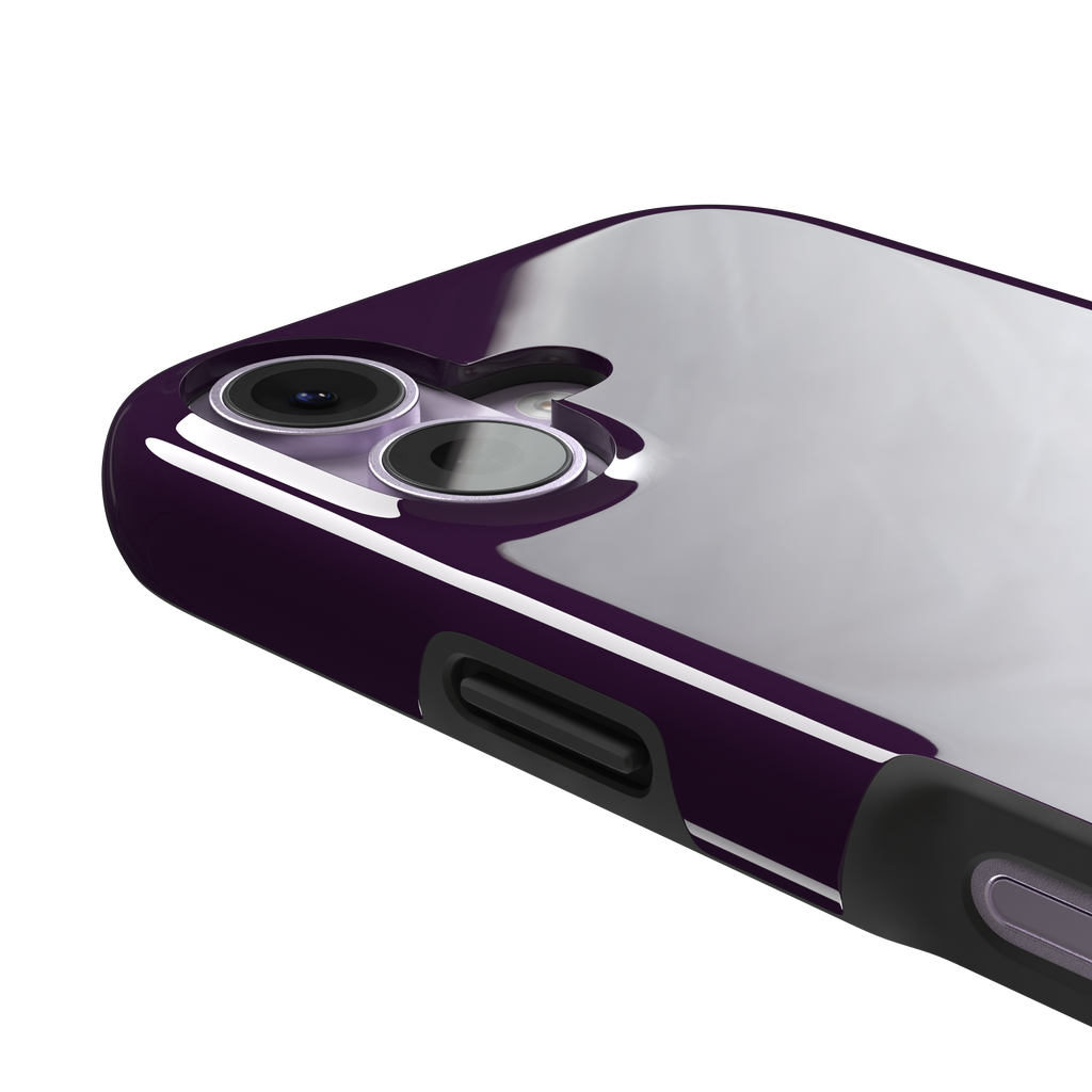 Solid deep plum phone case in a dark, rich aubergine tone, phone case by Caselier — tough case, volume buttons detail