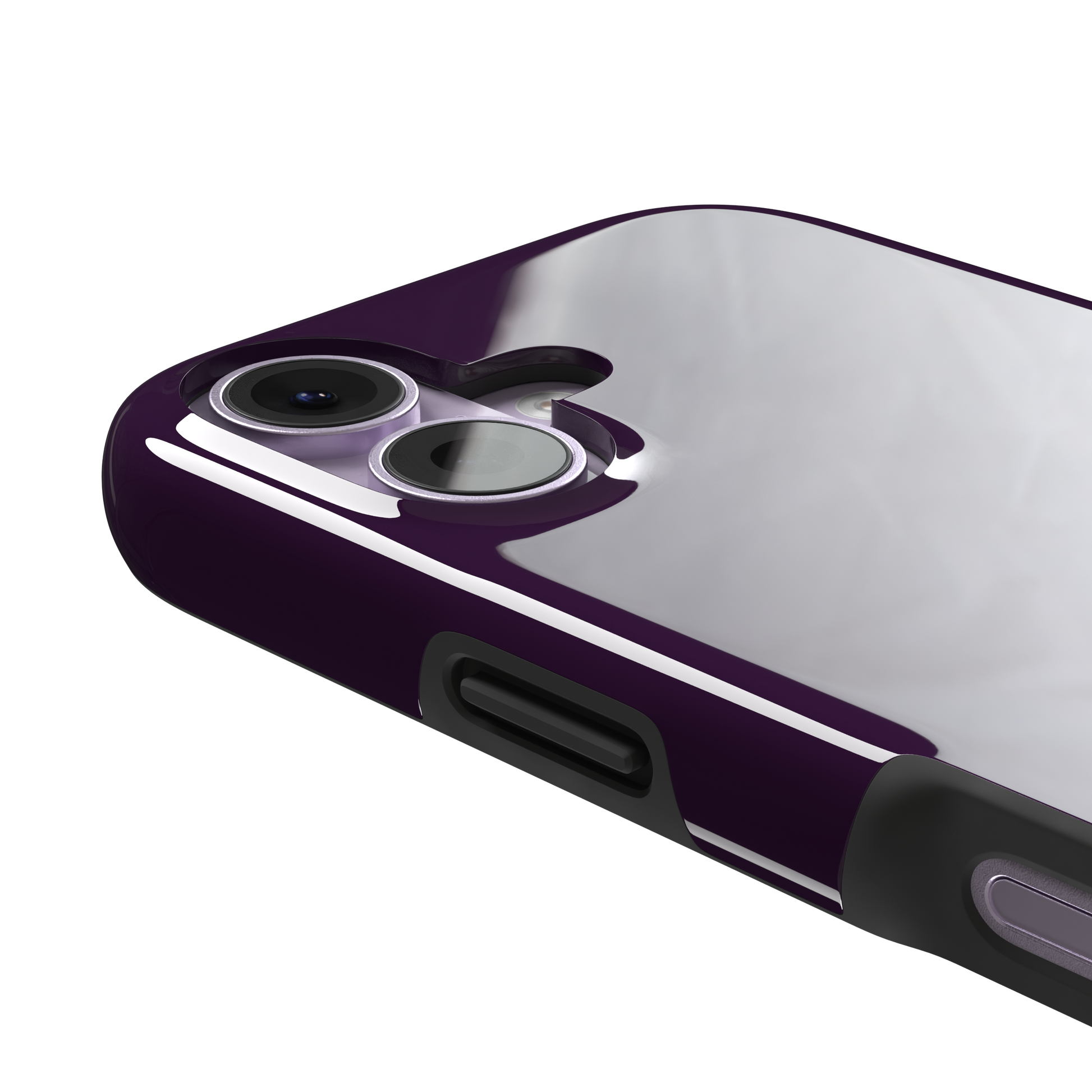 Solid deep plum phone case in a dark, rich aubergine tone, phone case by Caselier — tough case, volume buttons detail