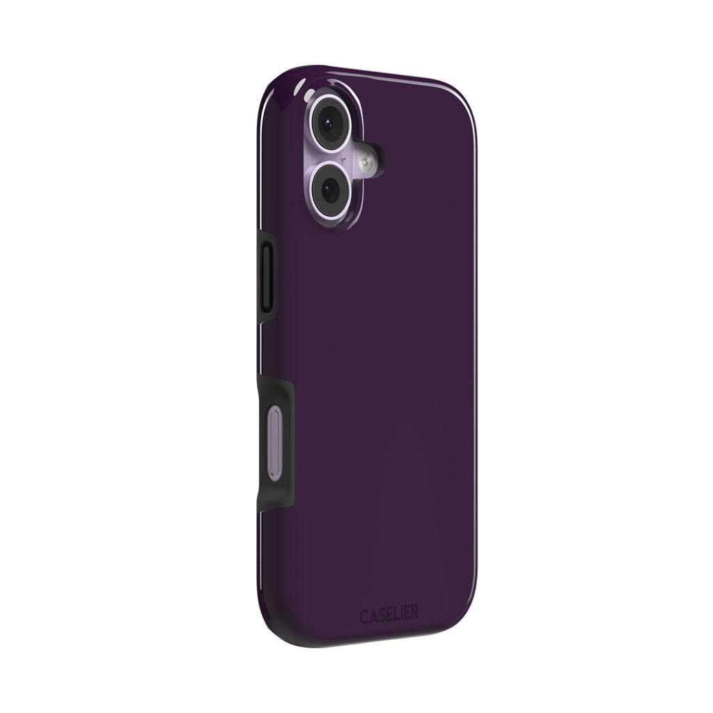 Solid deep plum phone case in a dark, rich aubergine tone, phone case by Caselier — tough case, left view