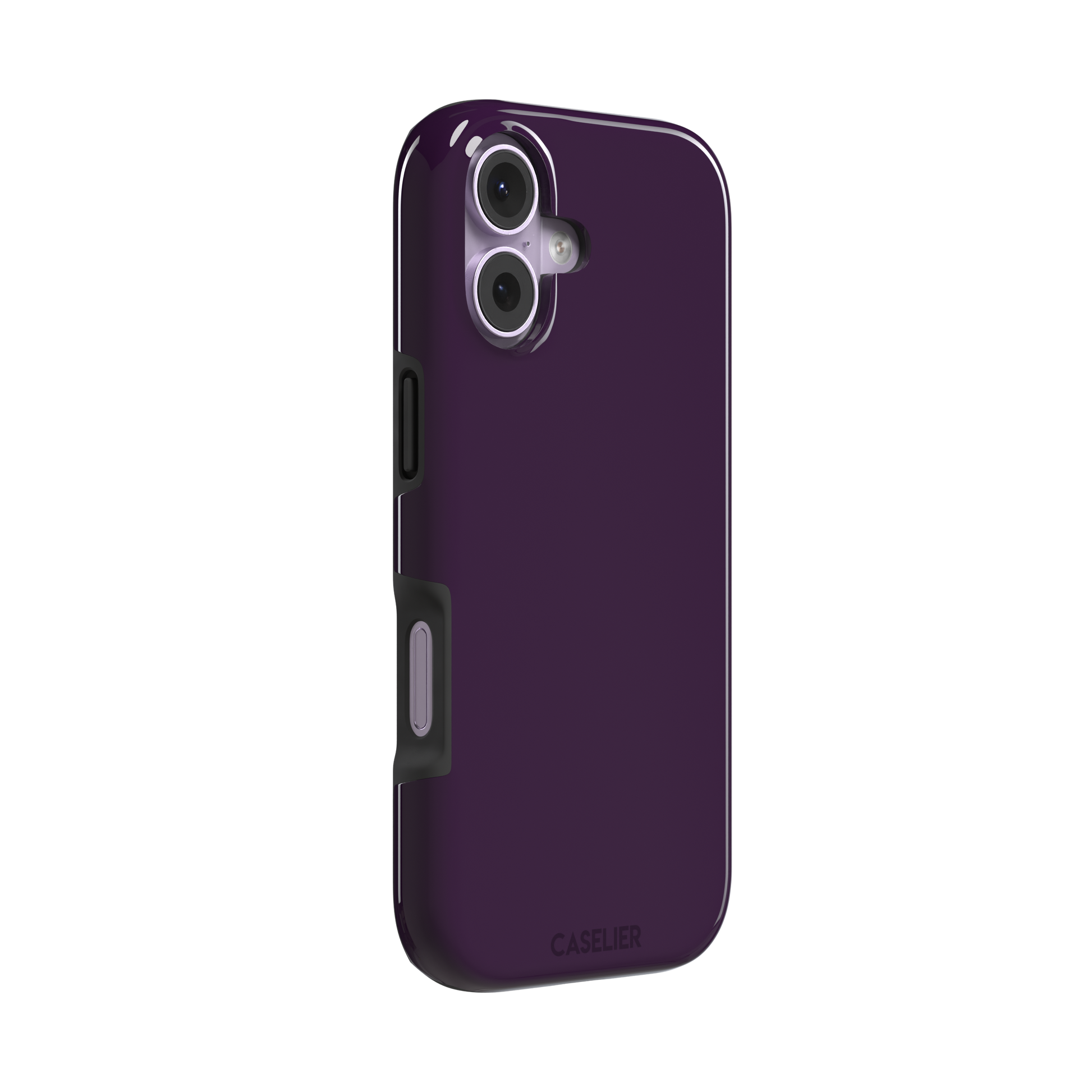 Solid deep plum phone case in a dark, rich aubergine tone, phone case by Caselier — tough case, left view