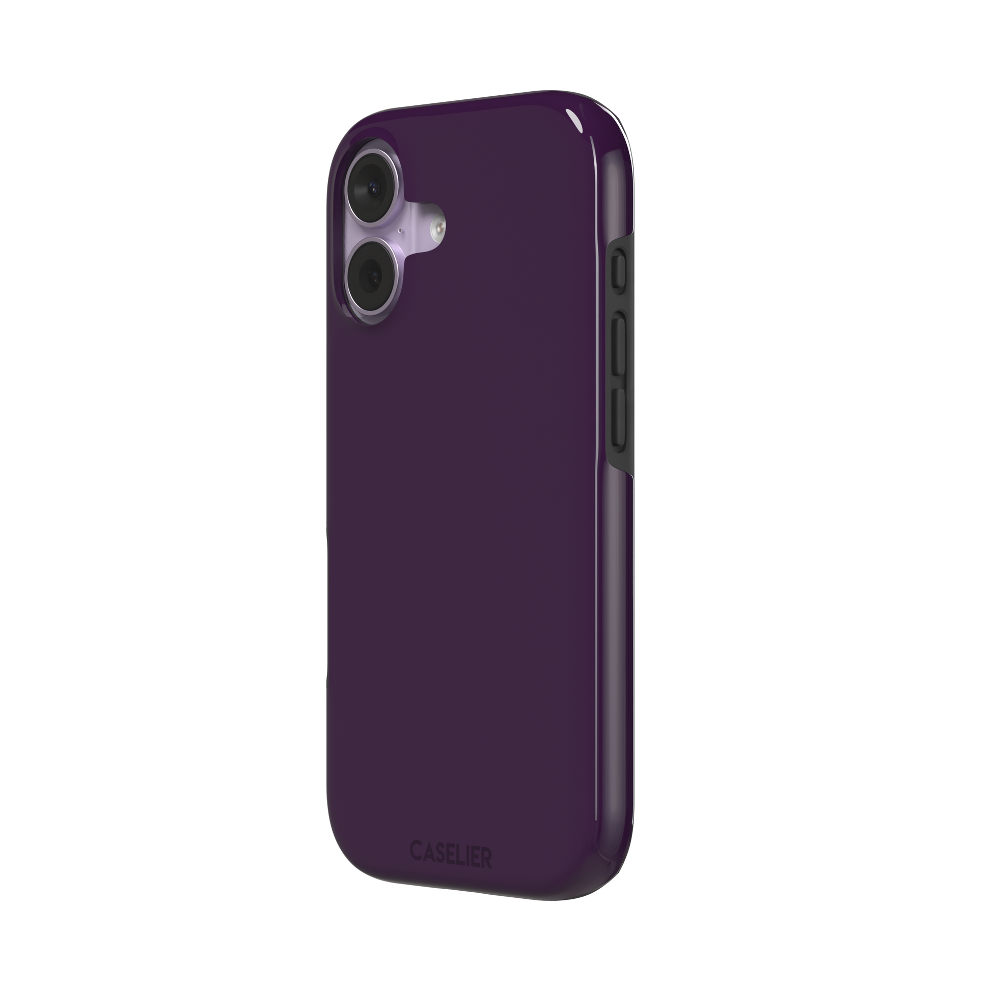 Solid deep plum phone case in a dark, rich aubergine tone, phone case by Caselier — tough case, right view