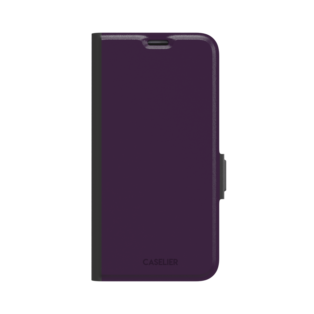 Solid deep plum phone case in a dark, rich aubergine tone, phone case by Caselier — wallet case, front view