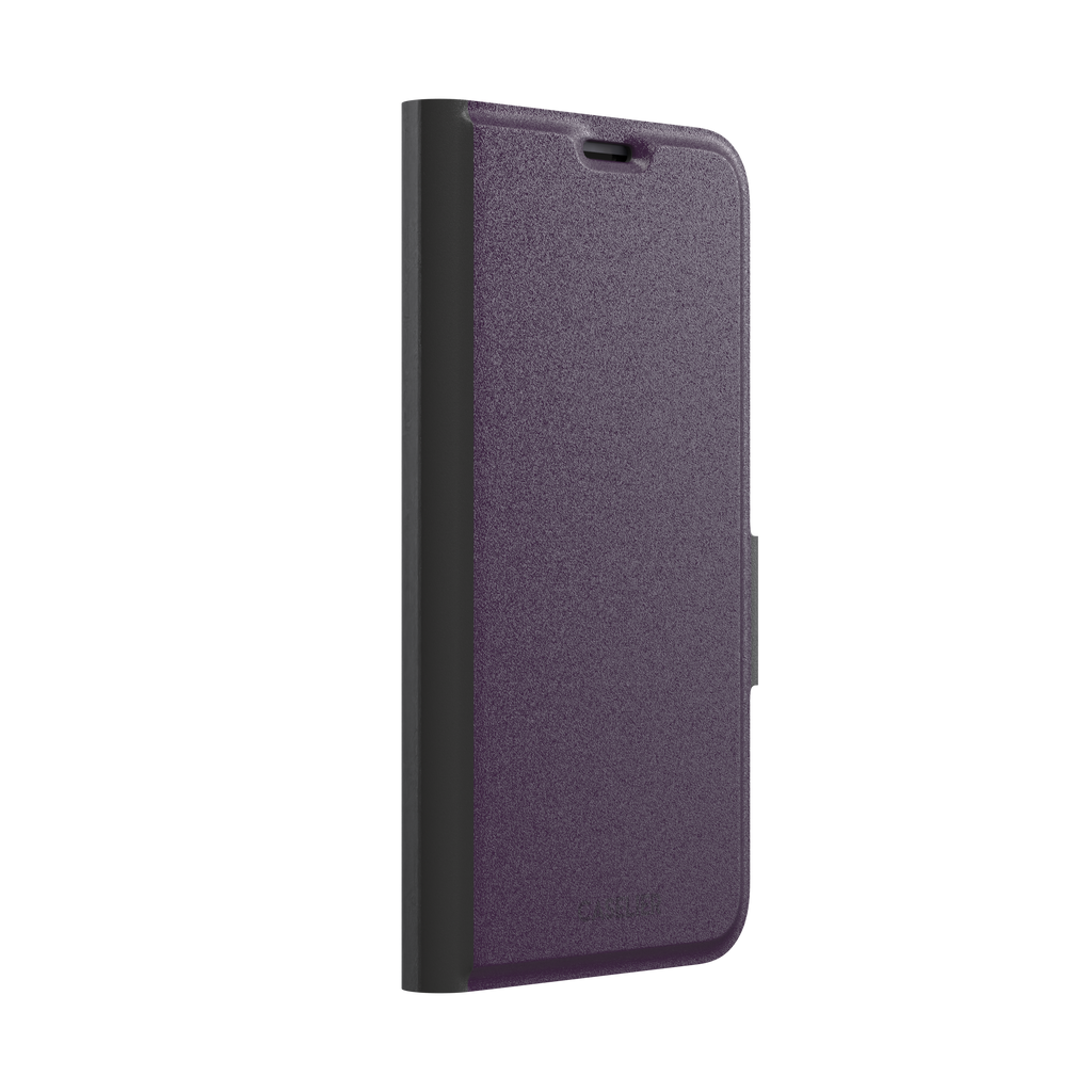 Solid deep plum phone case in a dark, rich aubergine tone, phone case by Caselier — wallet case, left view