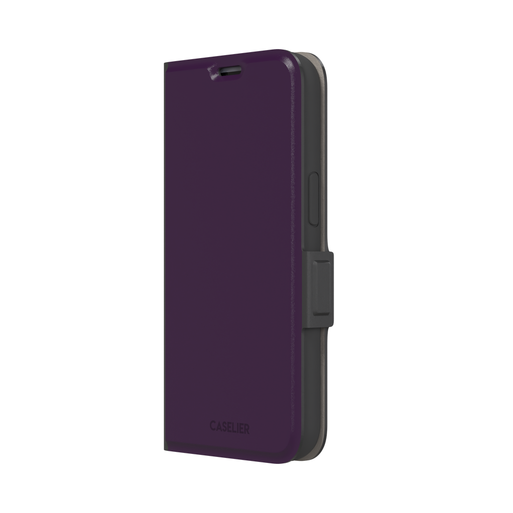 Solid deep plum phone case in a dark, rich aubergine tone, phone case by Caselier — wallet case, right view