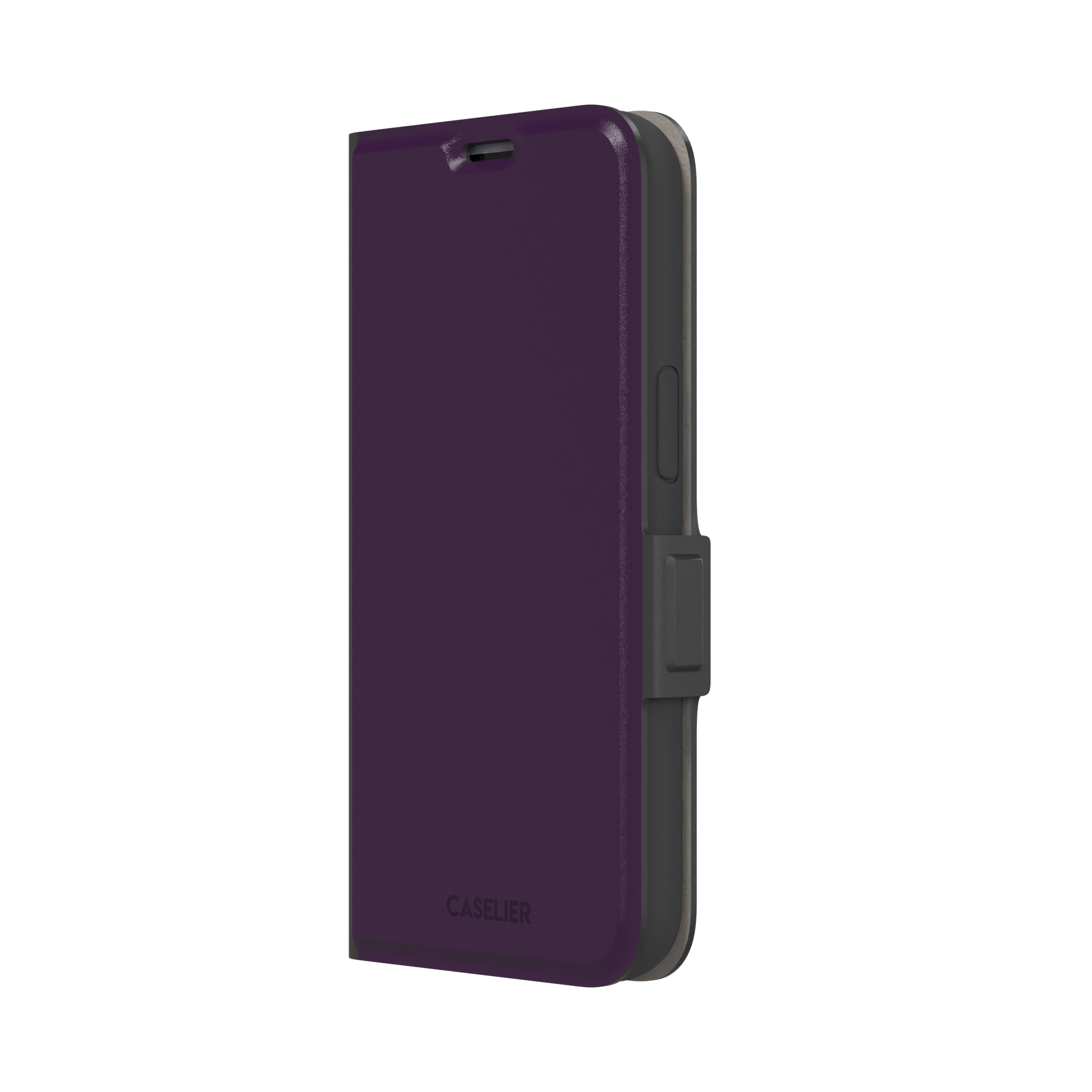 Solid deep plum phone case in a dark, rich aubergine tone, phone case by Caselier — wallet case, right view