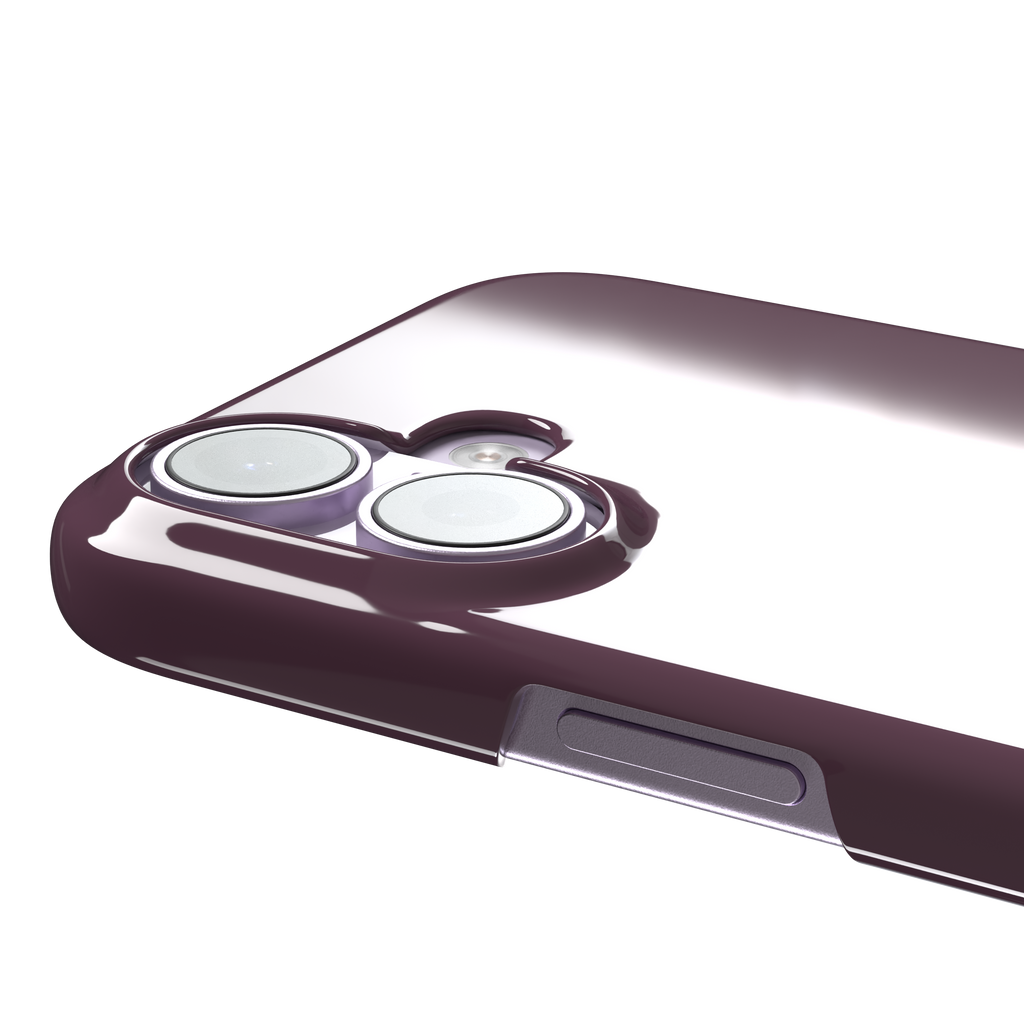 Solid burgundy-purple phone case in a muted, wine-toned purple, phone case by Caselier — snap case, volume buttons detail