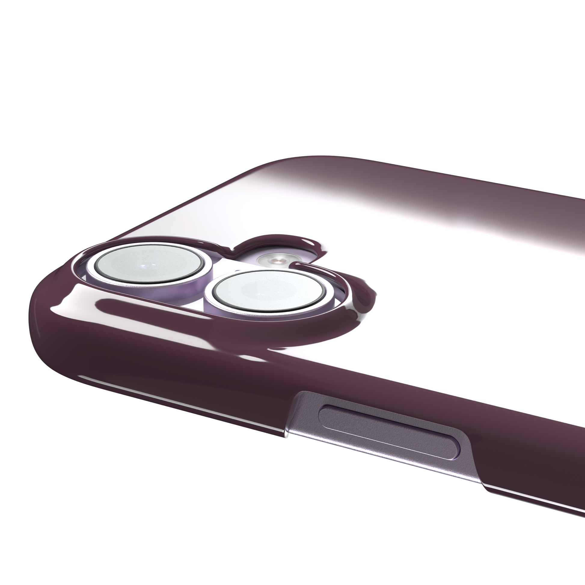 Solid burgundy-purple phone case in a muted, wine-toned purple, phone case by Caselier — snap case, volume buttons detail