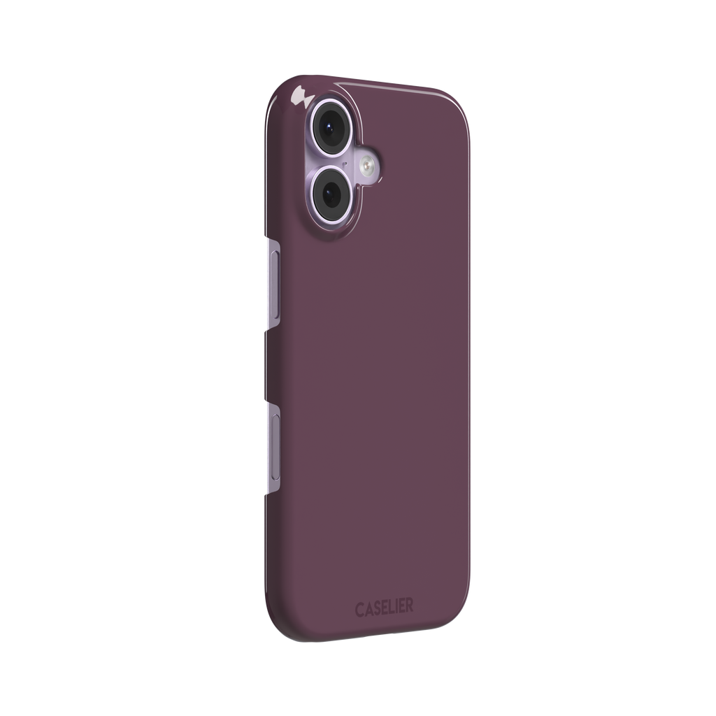 Solid burgundy-purple phone case in a muted, wine-toned purple, phone case by Caselier — snap case, left view