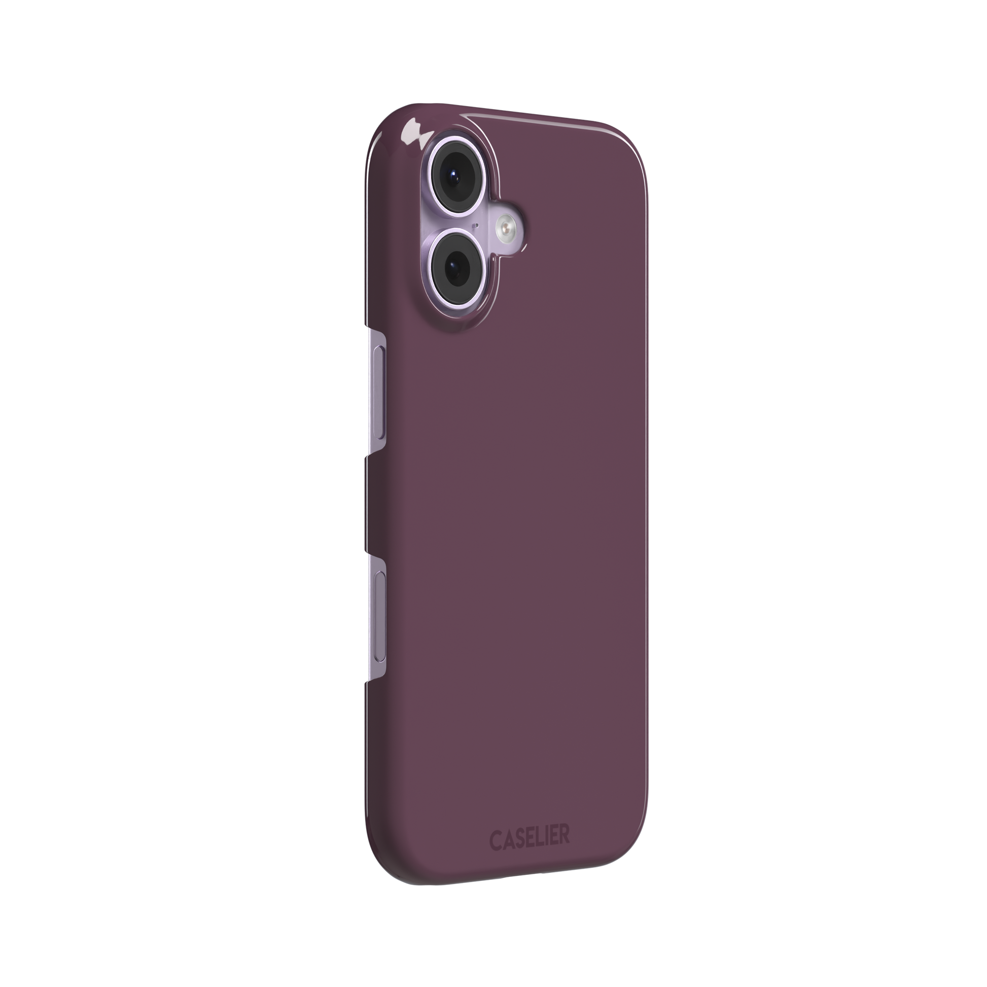 Solid burgundy-purple phone case in a muted, wine-toned purple, phone case by Caselier — snap case, left view