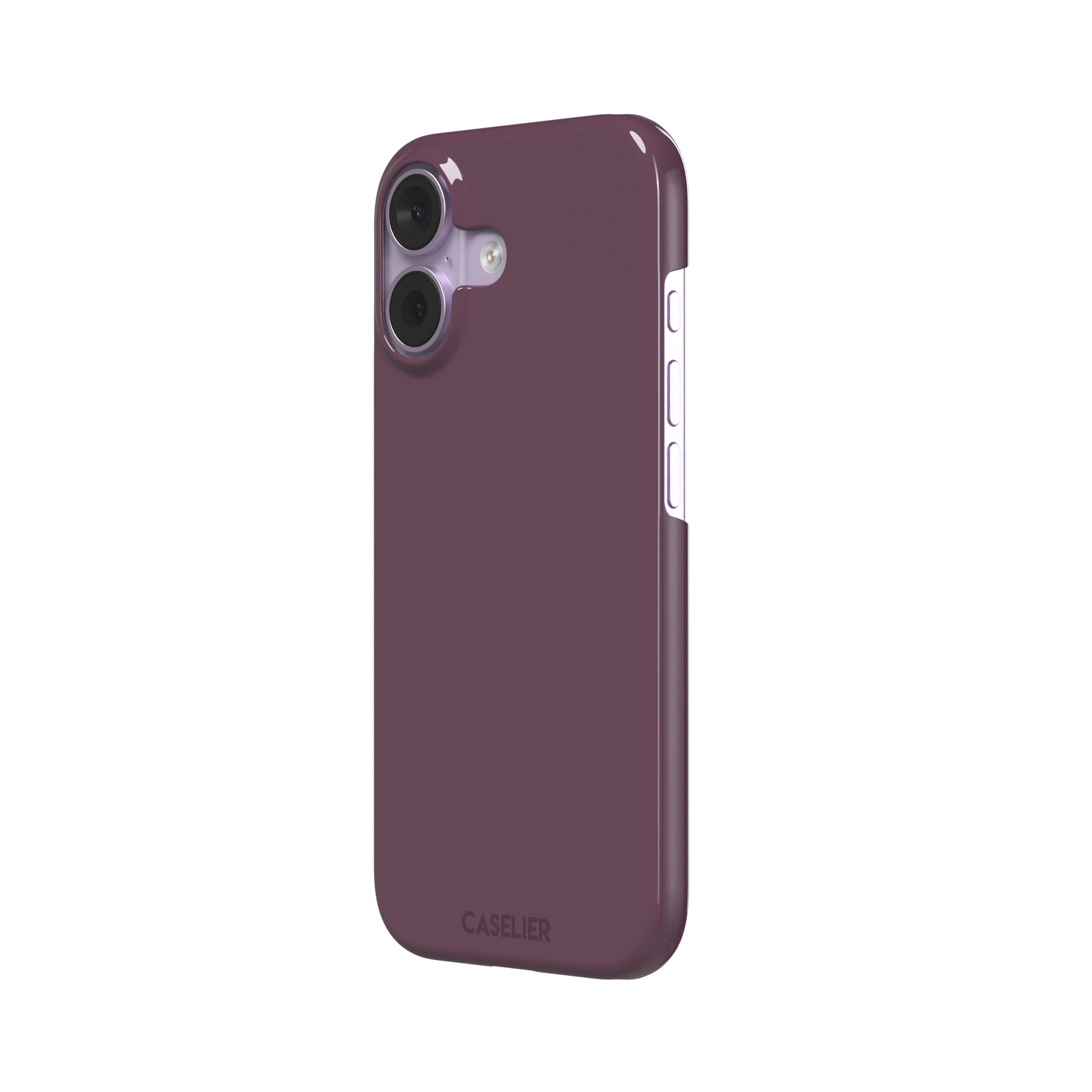 Solid burgundy-purple phone case in a muted, wine-toned purple, phone case by Caselier — snap case, right view