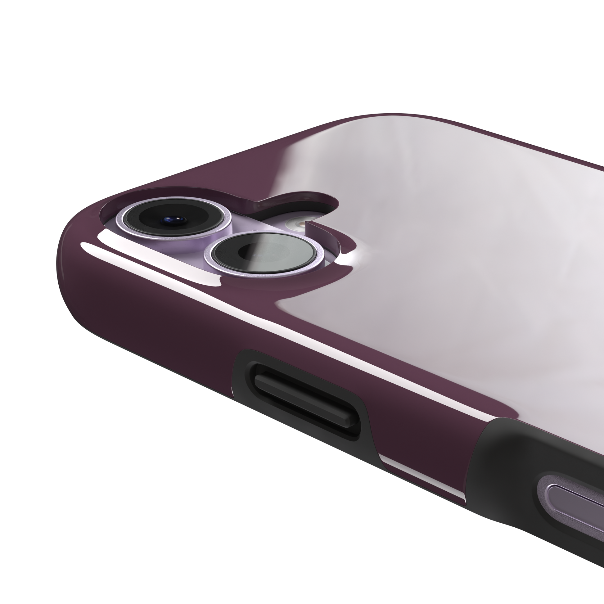 Solid burgundy-purple phone case in a muted, wine-toned purple, phone case by Caselier — tough case, volume buttons detail