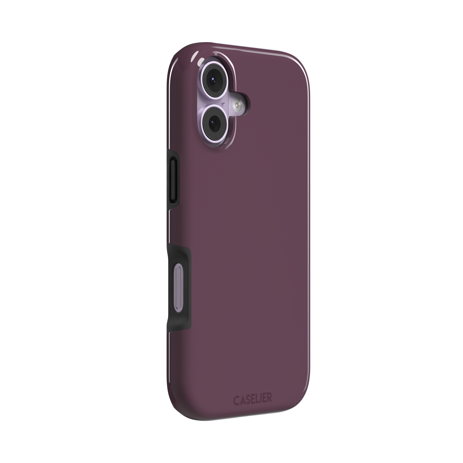 Solid burgundy-purple phone case in a muted, wine-toned purple, phone case by Caselier — tough case, left view