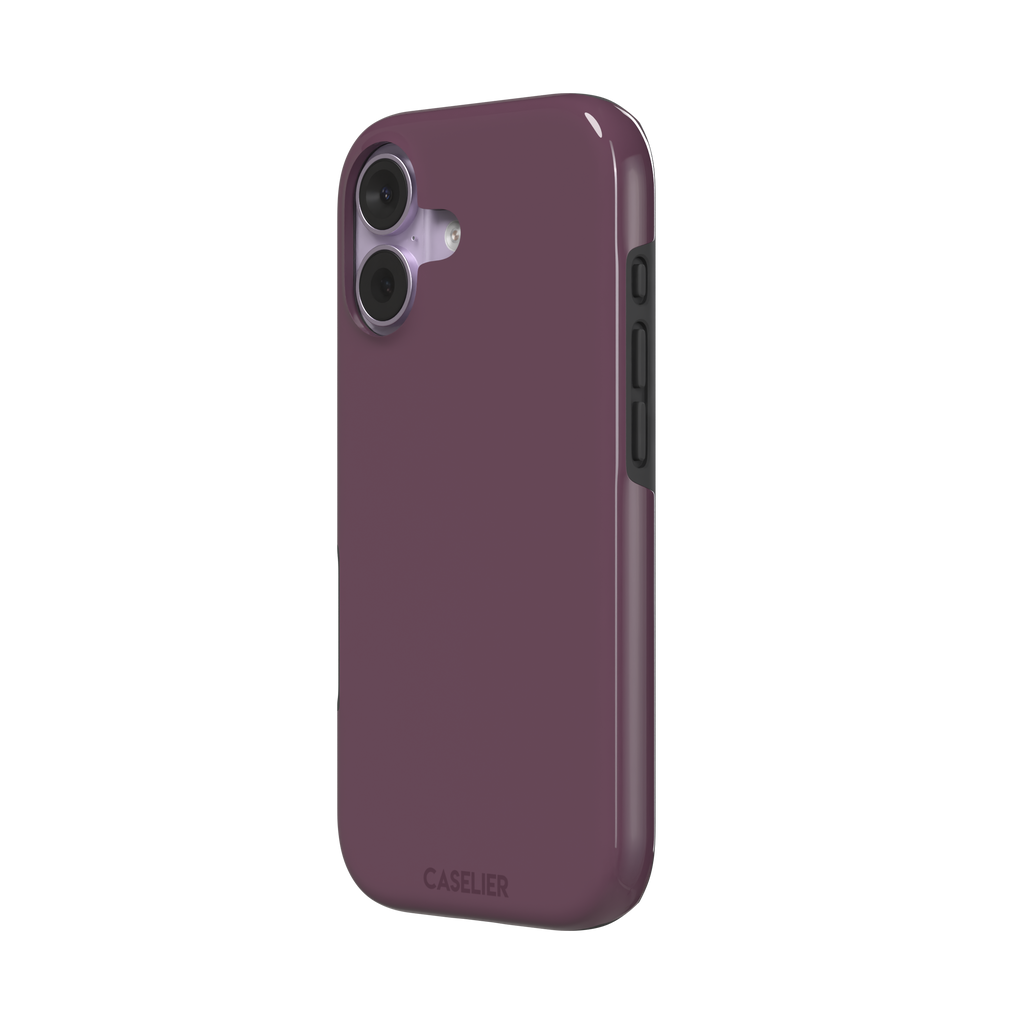 Solid burgundy-purple phone case in a muted, wine-toned purple, phone case by Caselier — tough case, right view