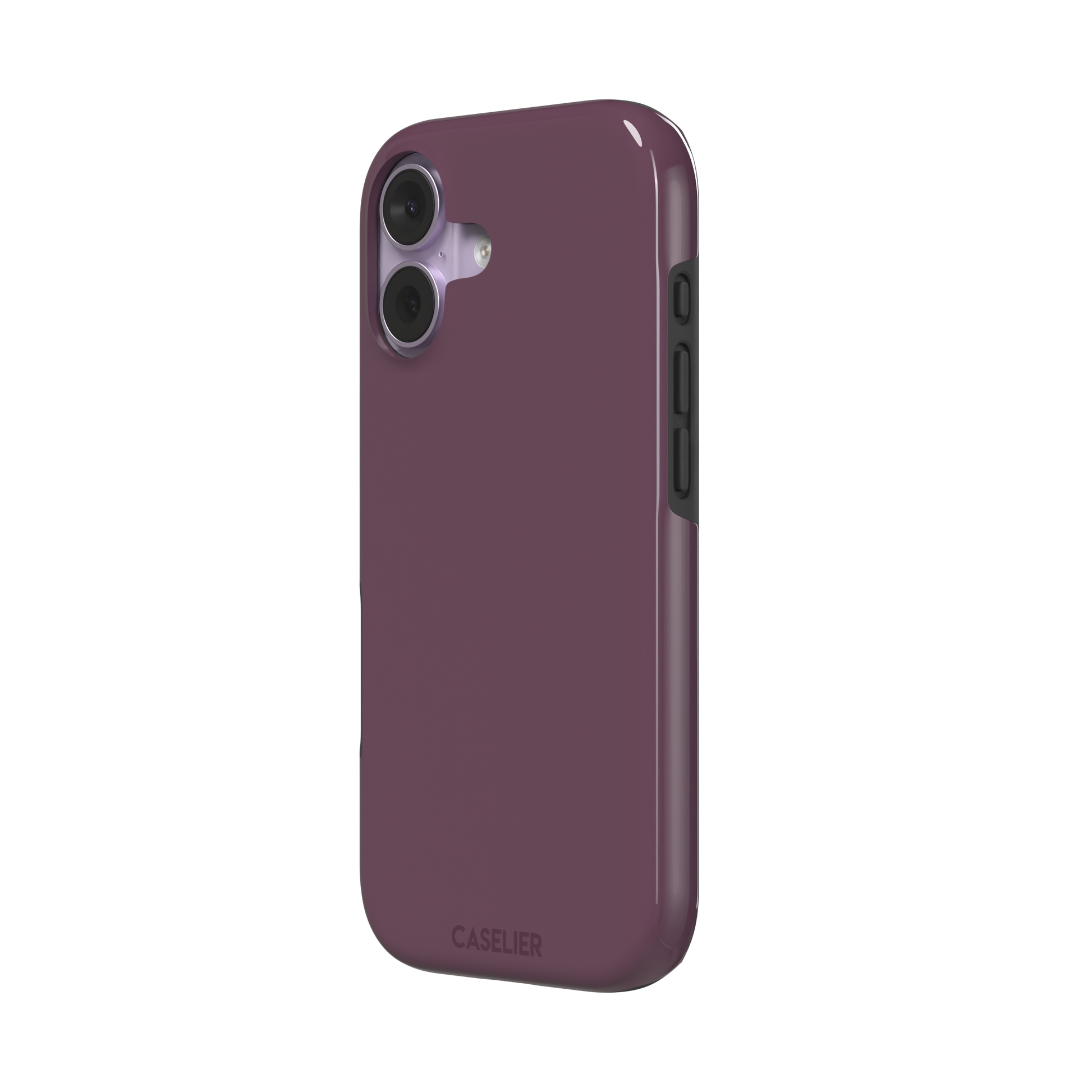 Solid burgundy-purple phone case in a muted, wine-toned purple, phone case by Caselier — tough case, right view