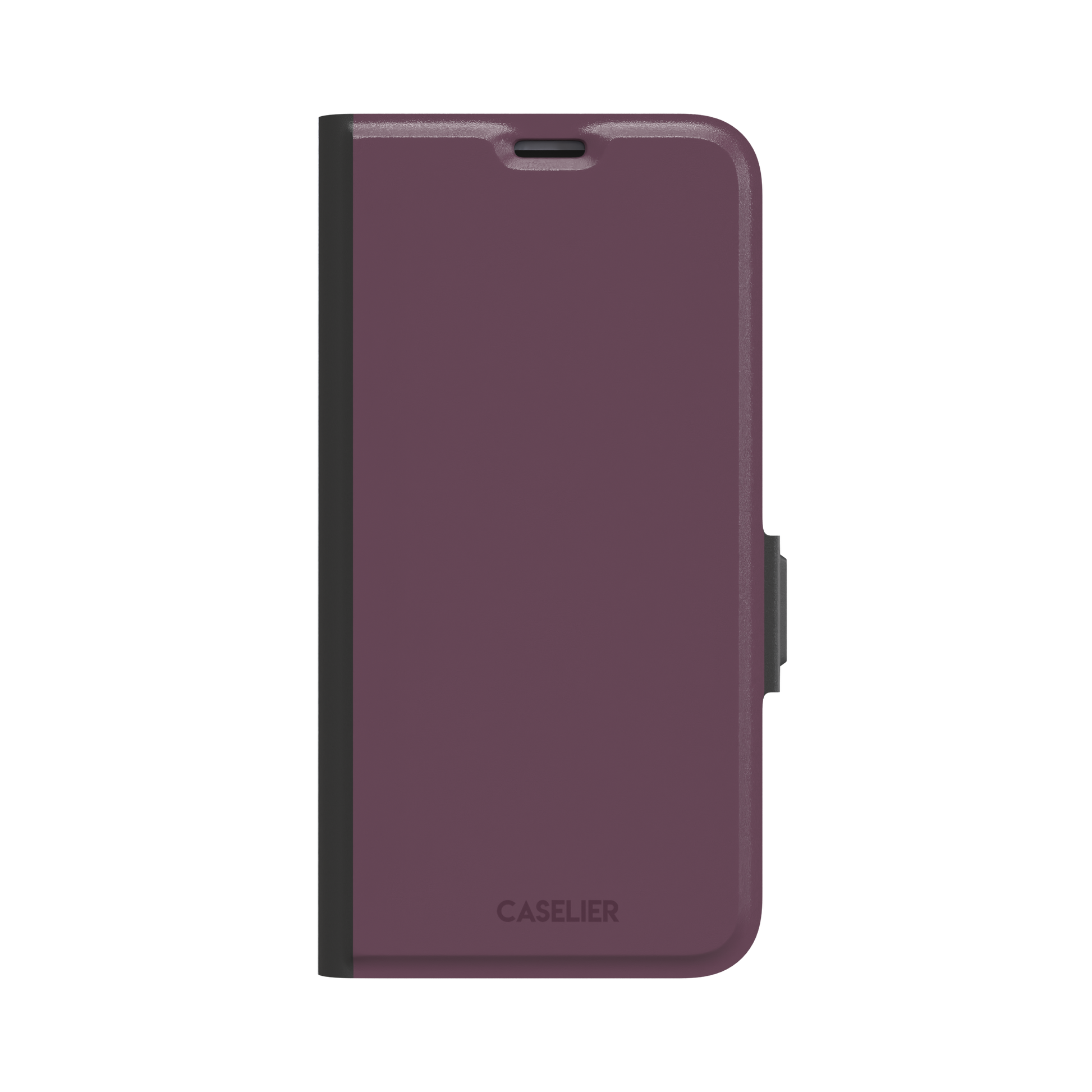 Solid burgundy-purple phone case in a muted, wine-toned purple, phone case by Caselier — wallet case, front view