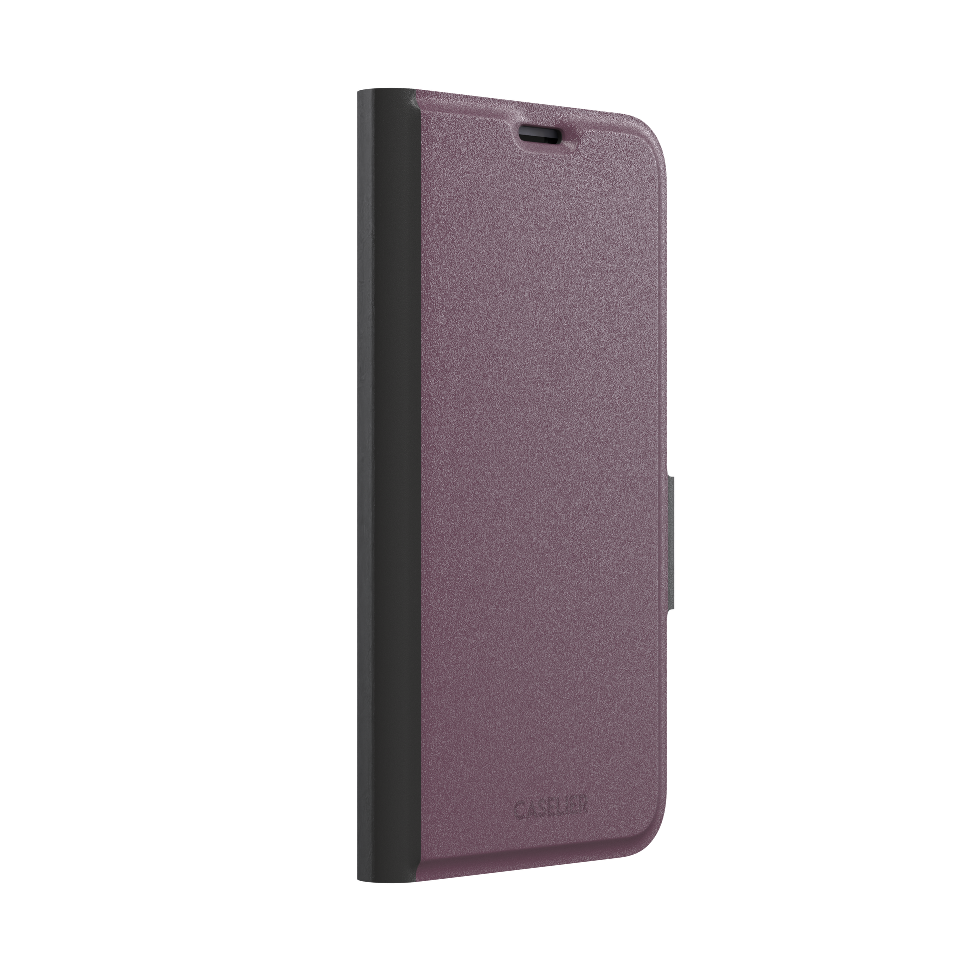 Solid burgundy-purple phone case in a muted, wine-toned purple, phone case by Caselier — wallet case, left view