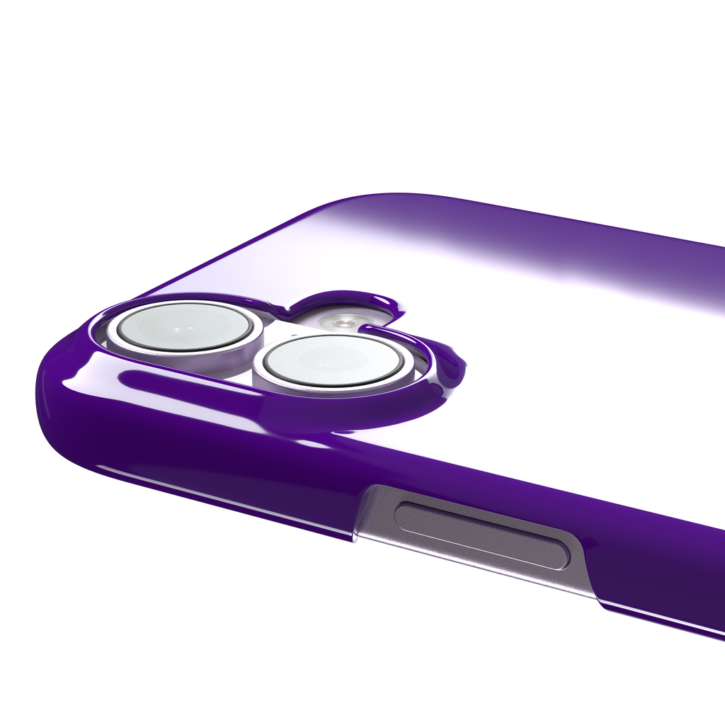 Solid electric violet phone case in a bold, cool deep purple tone, phone case by Caselier — snap case, volume buttons detail