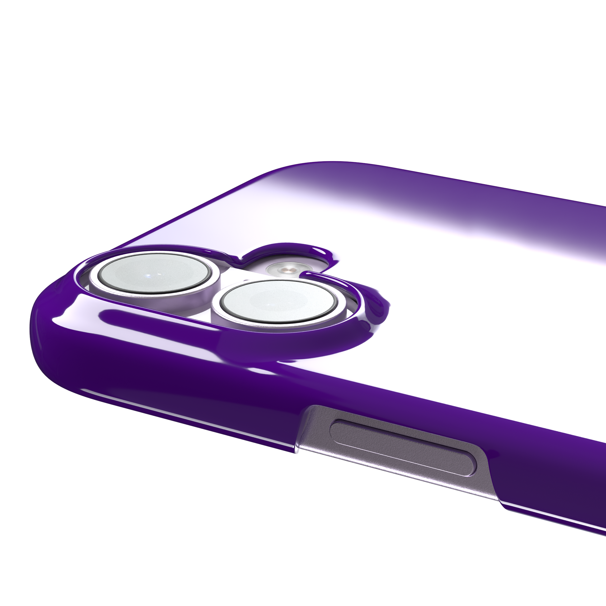 Solid electric violet phone case in a bold, cool deep purple tone, phone case by Caselier — snap case, volume buttons detail