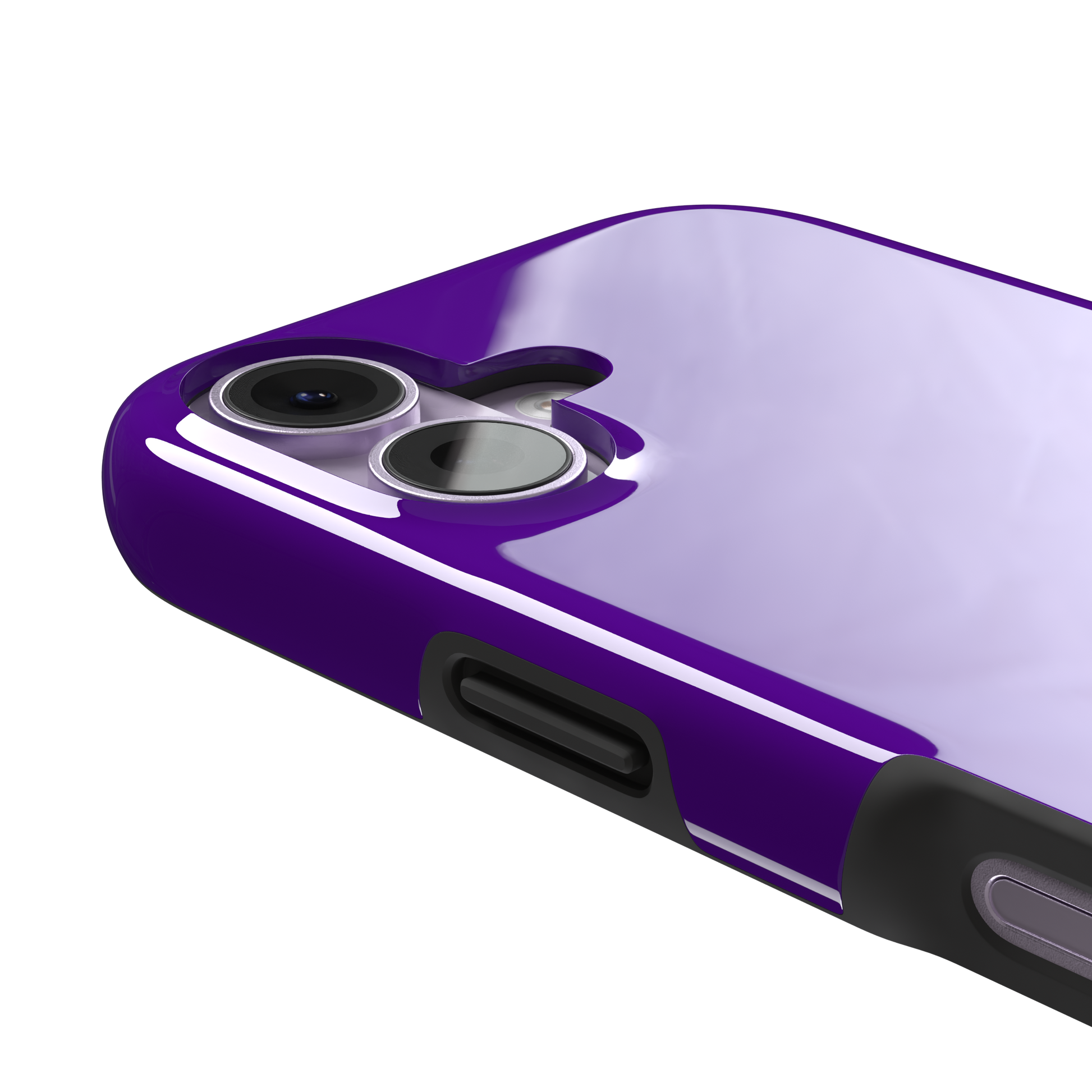 Solid electric violet phone case in a bold, cool deep purple tone, phone case by Caselier — tough case, volume buttons detail