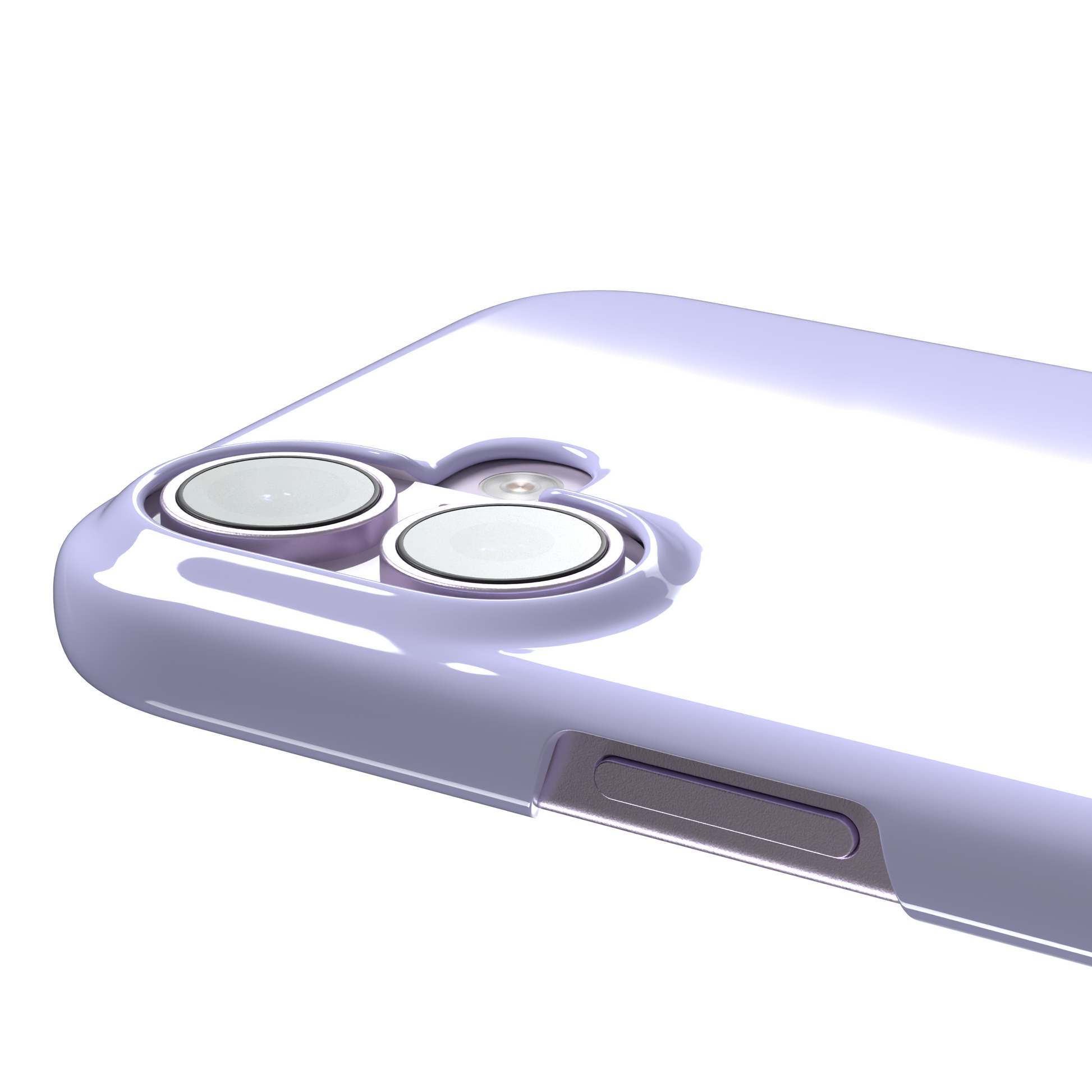 Solid pale lavender phone case in a light, cool periwinkle-lilac tone, phone case by Caselier — snap case, volume buttons detail