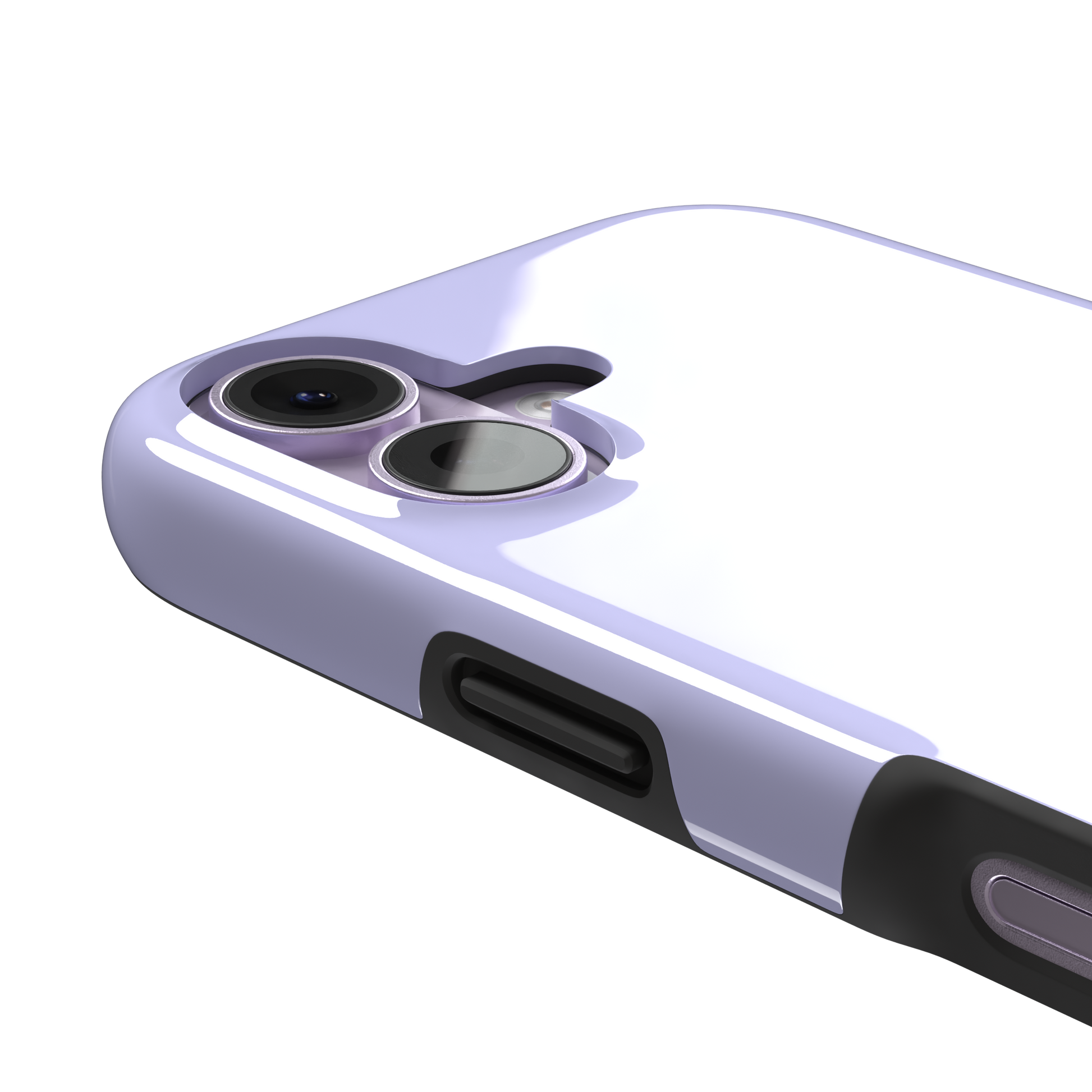 Solid pale lavender phone case in a light, cool periwinkle-lilac tone, phone case by Caselier — tough case, volume buttons detail