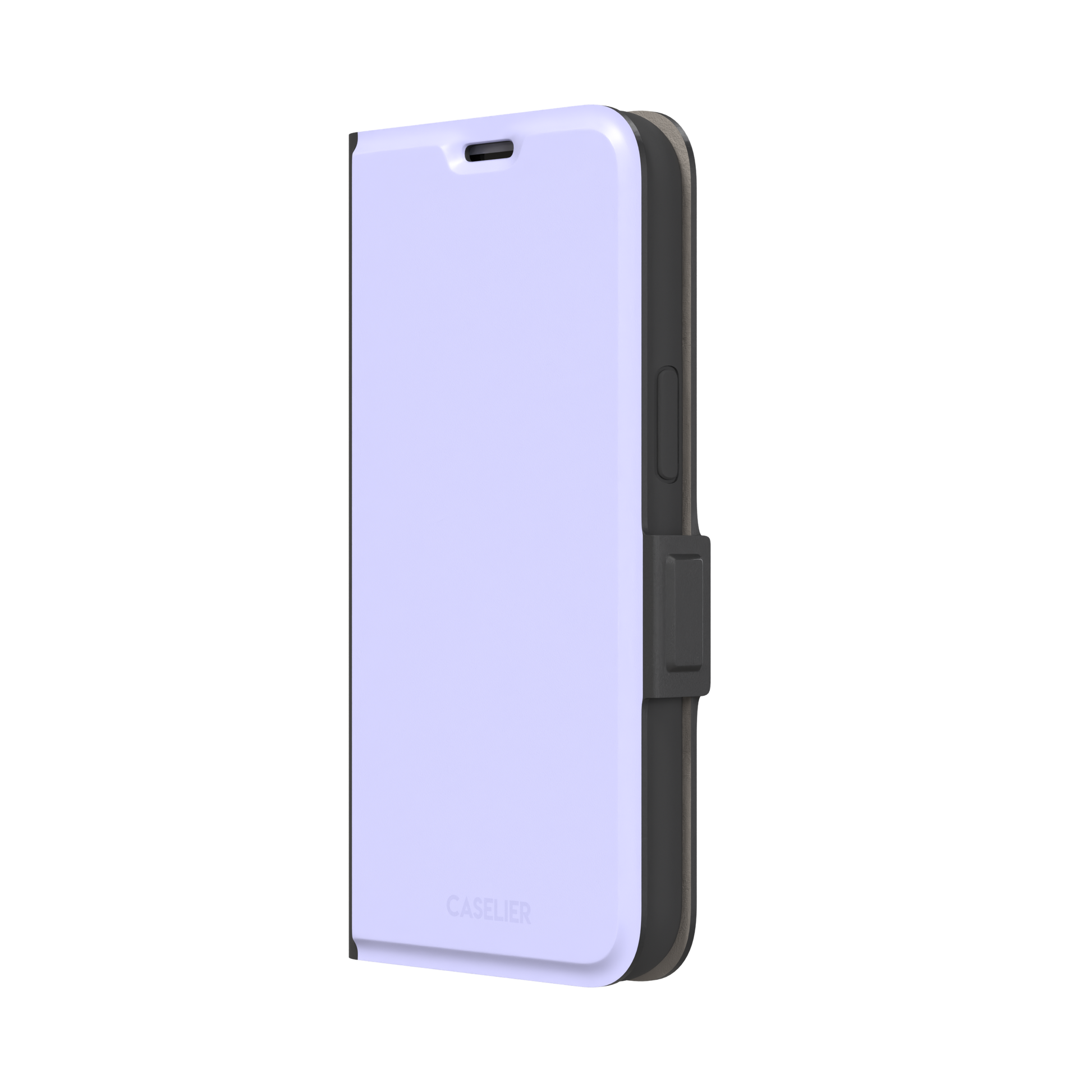 Solid pale lavender phone case in a light, cool periwinkle-lilac tone, phone case by Caselier — wallet case, right view