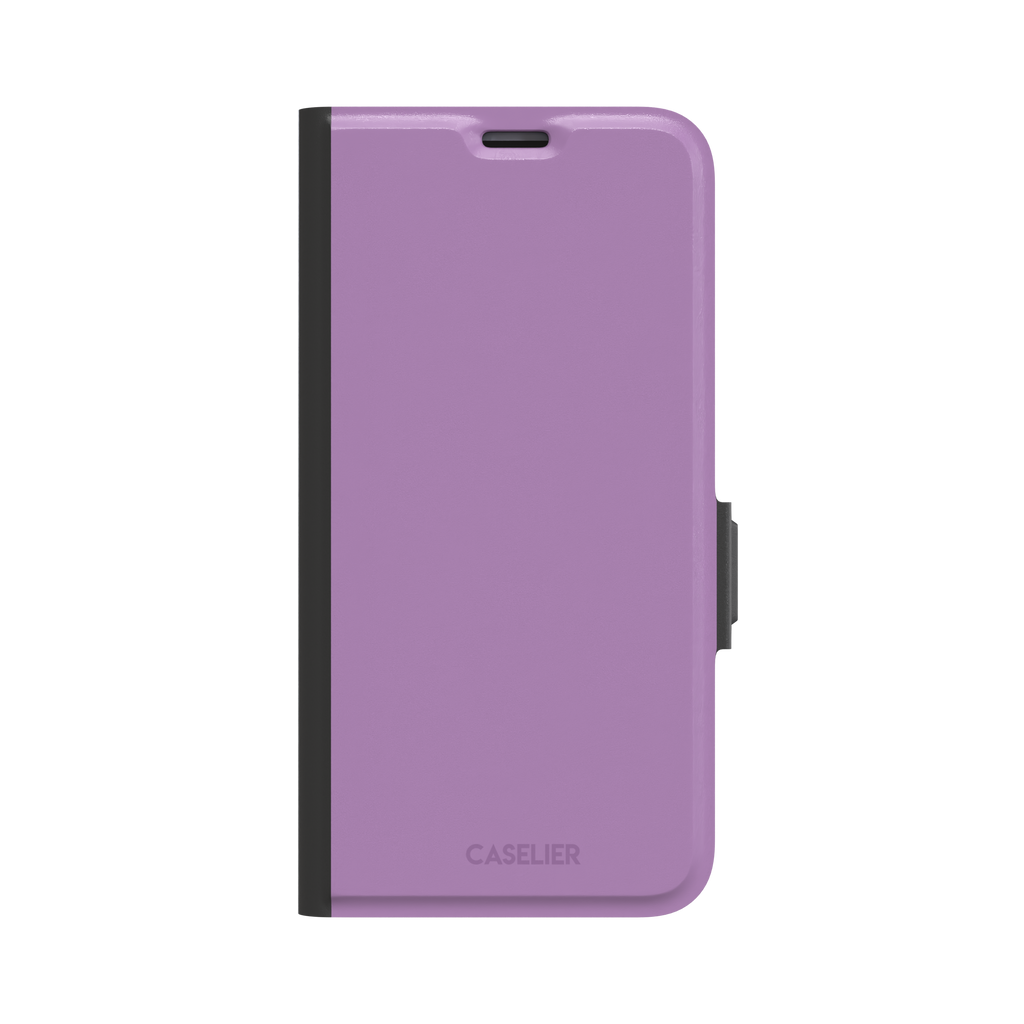 Solid mauve-pink purple phone case in a soft, warm rose-purple tone, phone case by Caselier — wallet case, front view