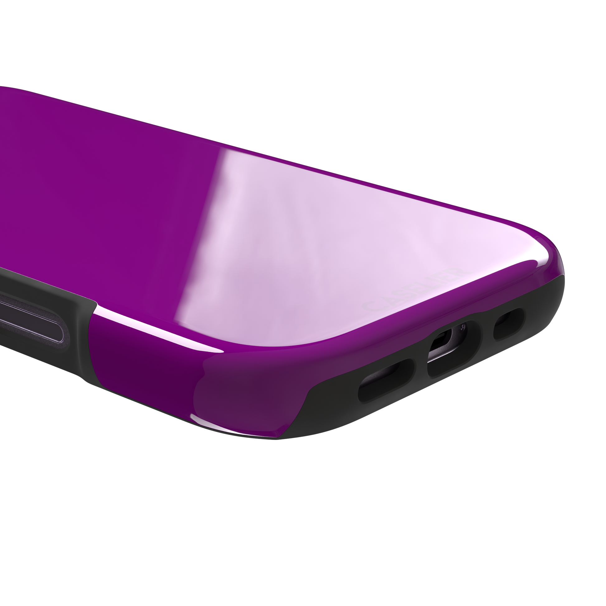 Solid magenta-purple phone case in a vivid, warm fuchsia-purple tone, phone case by Caselier — tough case, charging port detail