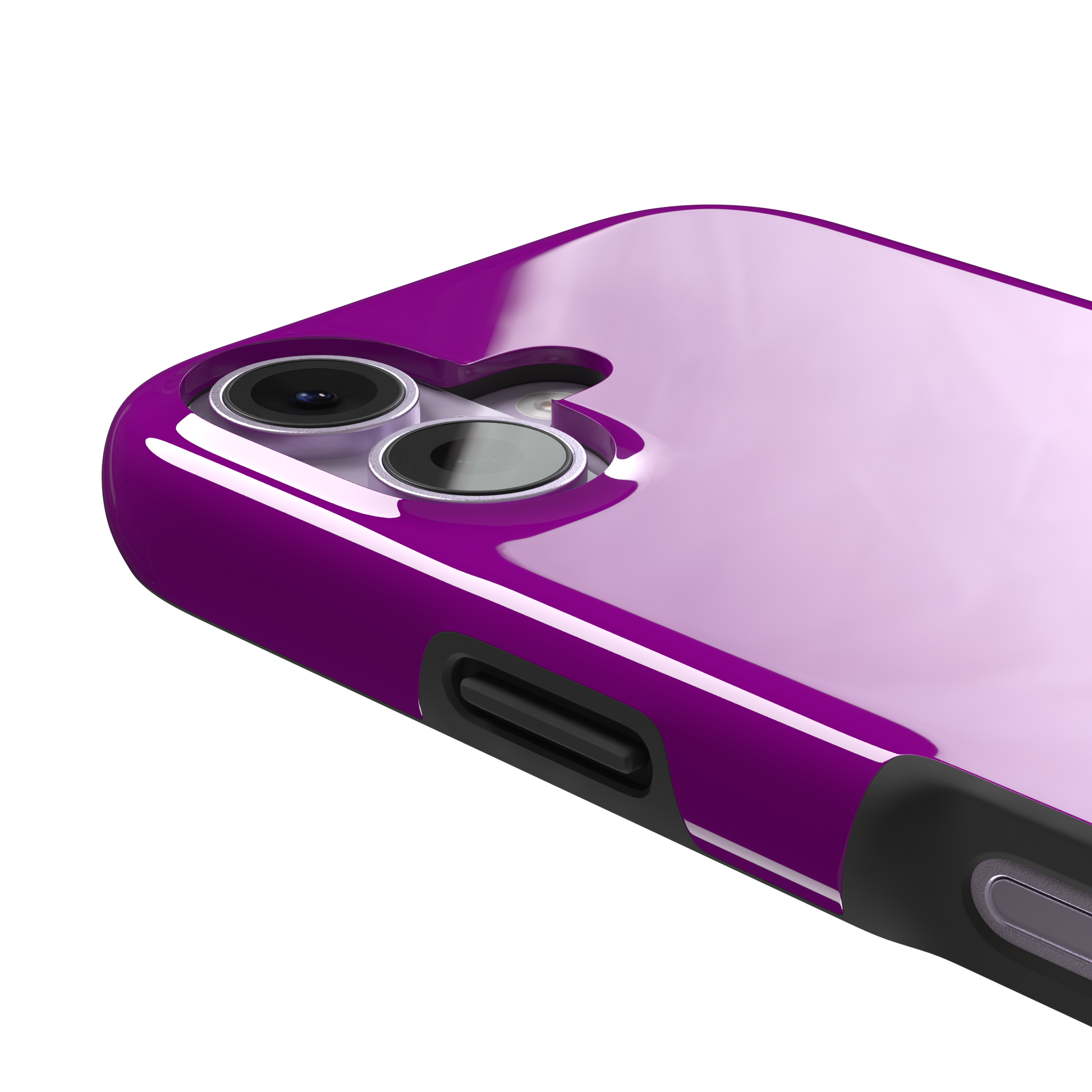 Solid magenta-purple phone case in a vivid, warm fuchsia-purple tone, phone case by Caselier — tough case, volume buttons detail
