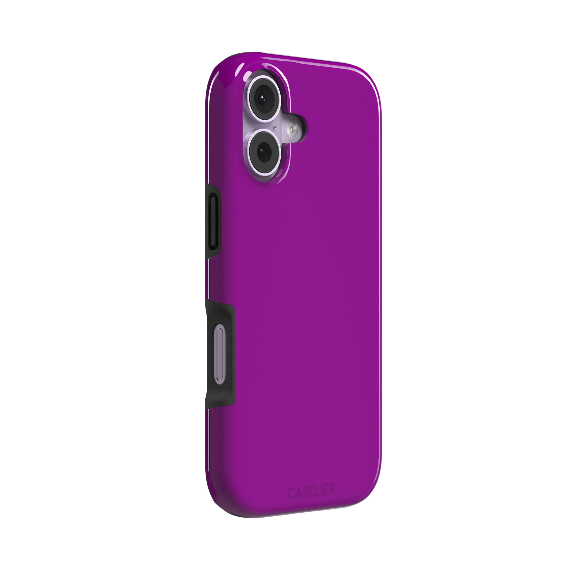 Solid magenta-purple phone case in a vivid, warm fuchsia-purple tone, phone case by Caselier — tough case, left view