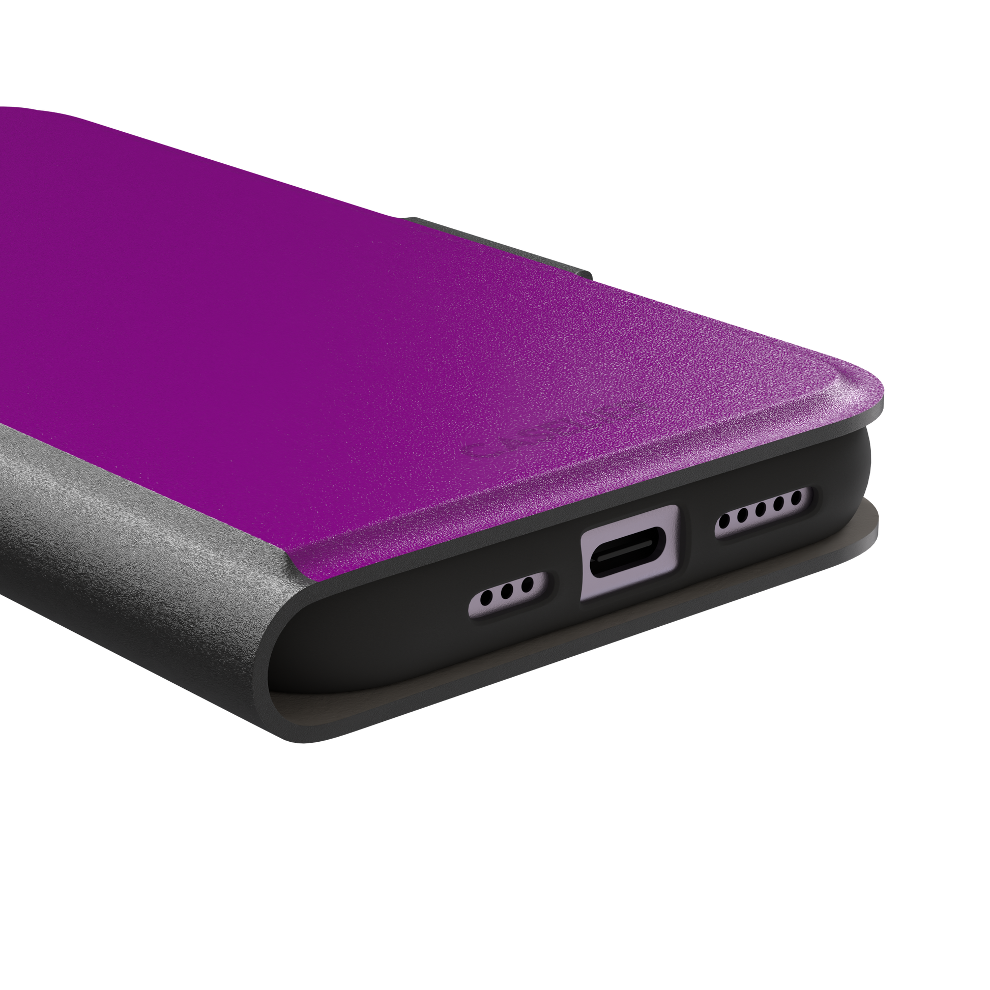 Solid magenta-purple phone case in a vivid, warm fuchsia-purple tone, phone case by Caselier — wallet case, charging port detail