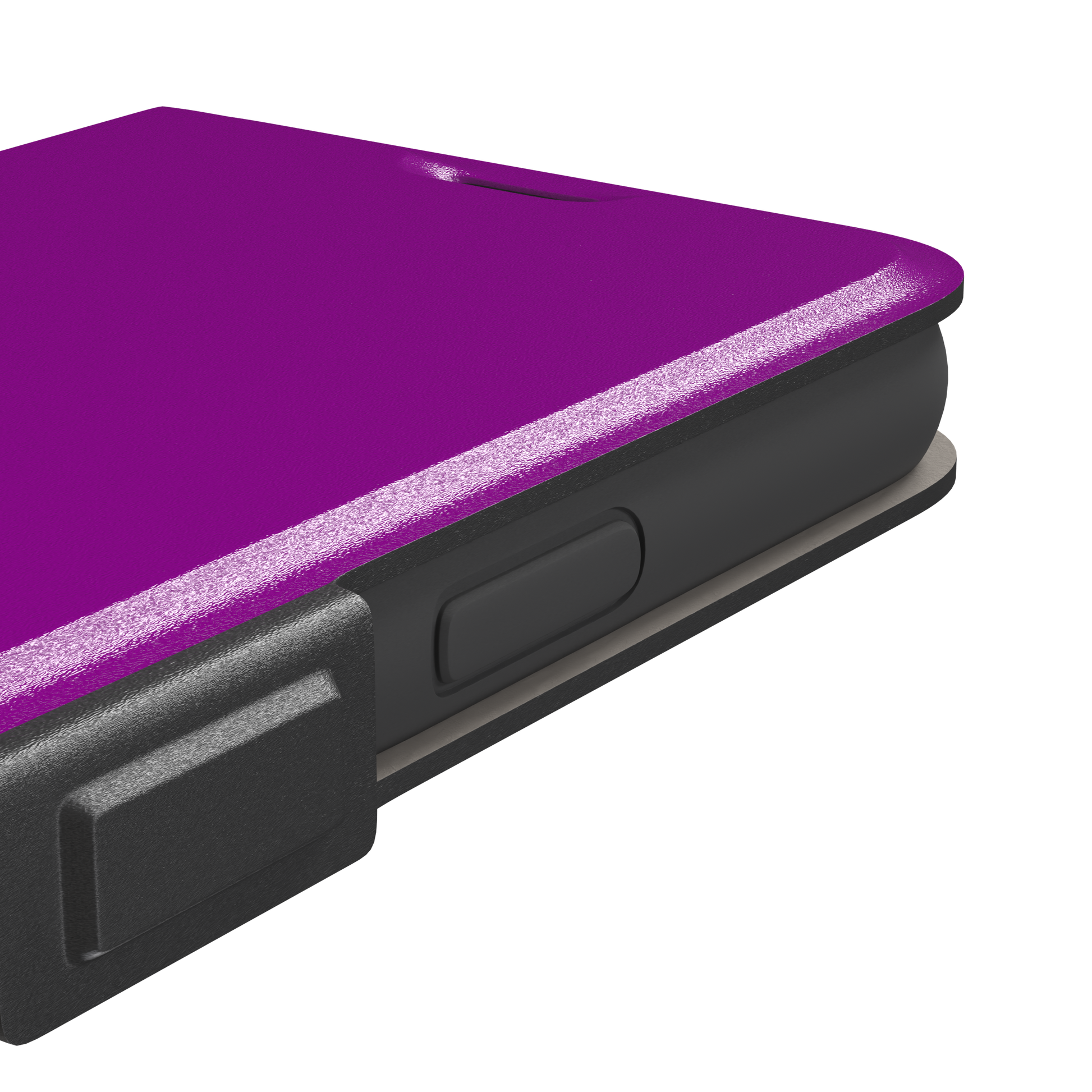 Solid magenta-purple phone case in a vivid, warm fuchsia-purple tone, phone case by Caselier — wallet case, volume buttons detail
