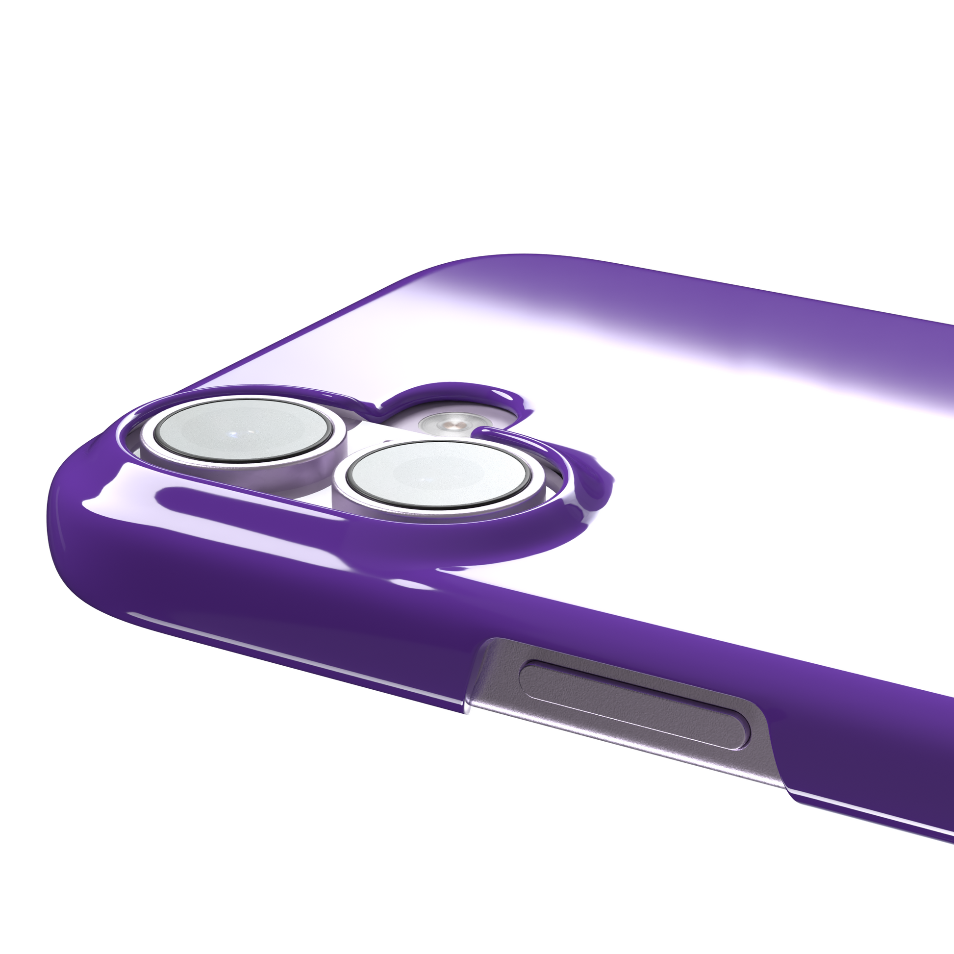 Solid bright violet phone case in a vivid, saturated purple tone, phone case by Caselier — snap case, volume buttons detail