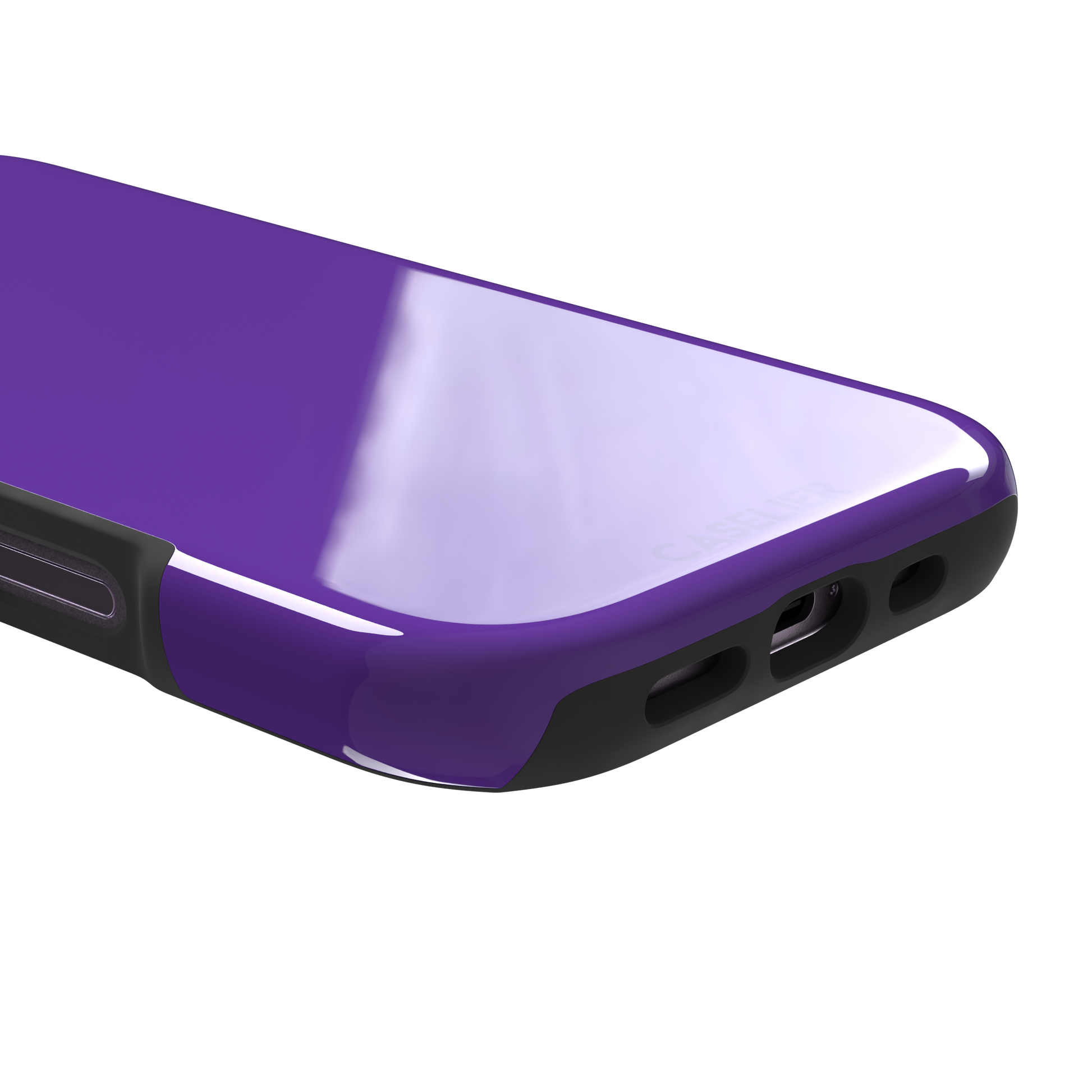 Solid bright violet phone case in a vivid, saturated purple tone, phone case by Caselier — tough case, charging port detail
