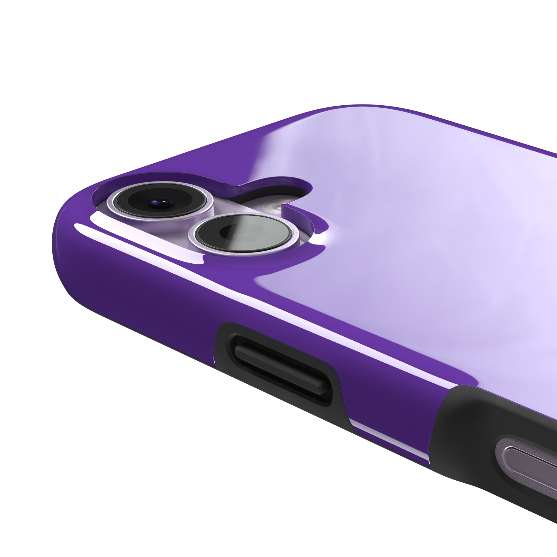 Solid bright violet phone case in a vivid, saturated purple tone, phone case by Caselier — tough case, volume buttons detail