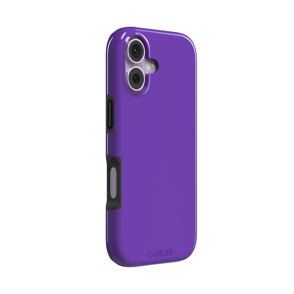 Solid bright violet phone case in a vivid, saturated purple tone, phone case by Caselier — tough case, left view
