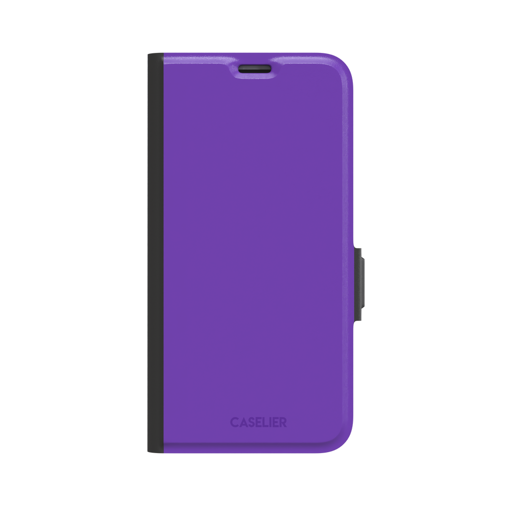 Solid bright violet phone case in a vivid, saturated purple tone, phone case by Caselier — wallet case, front view