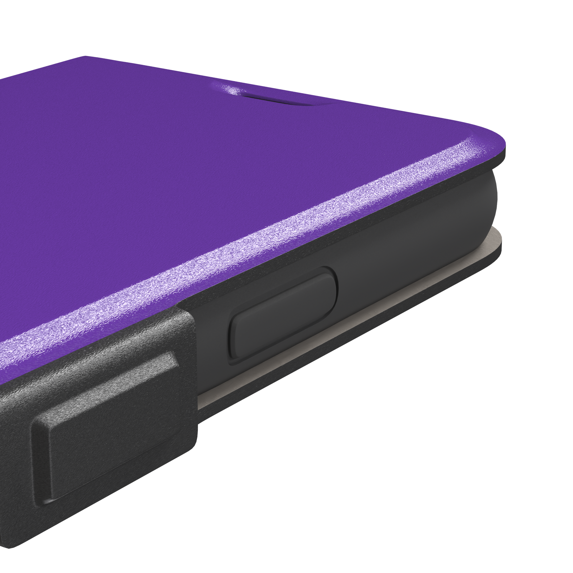 Solid bright violet phone case in a vivid, saturated purple tone, phone case by Caselier — wallet case, volume buttons detail